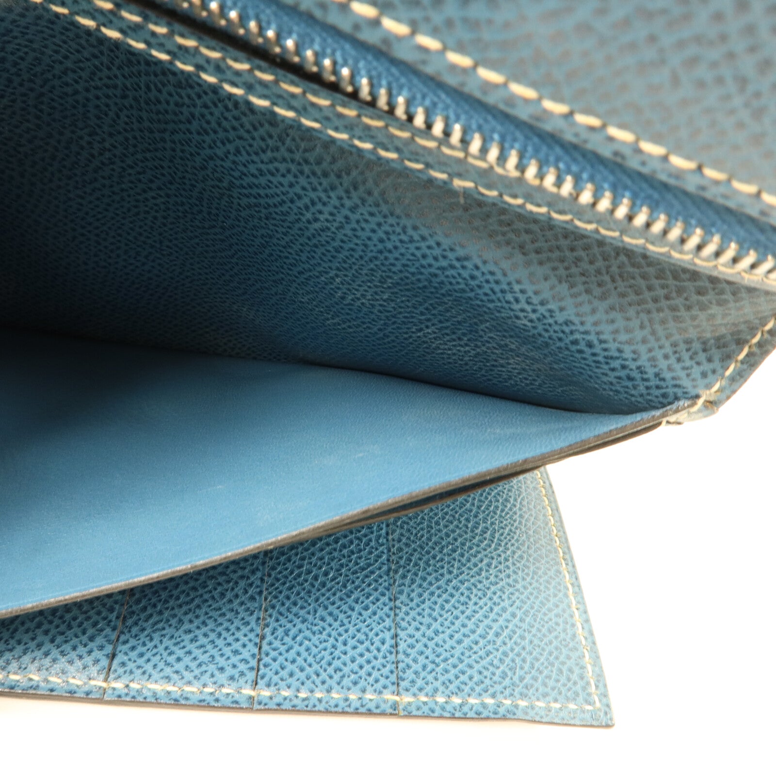 HERMES Courchevel皮革Bearn Trifold長錢包Bleu Jean