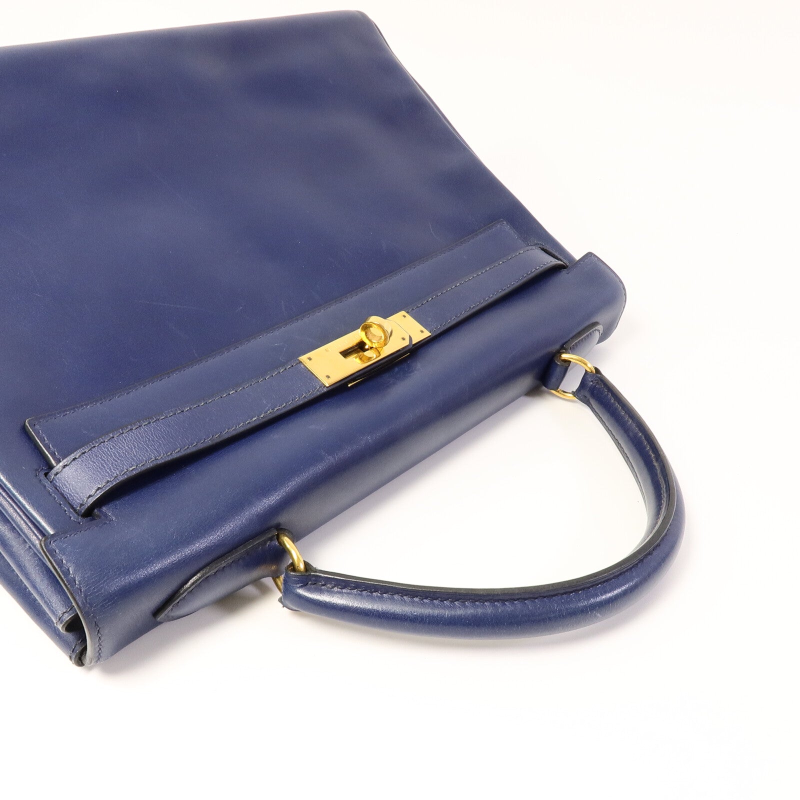 HERMES Box皮革Kelly 32手挽肩背兩用袋Blue