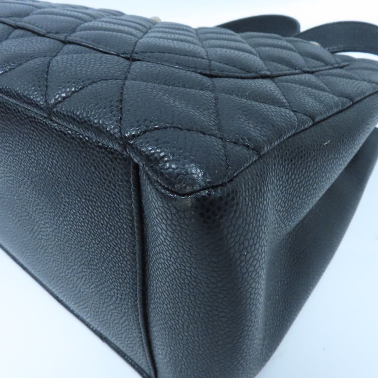 CHANEL 菱格Caviar皮革Grand Shopping Tote Bag銀扣肩背袋黑色