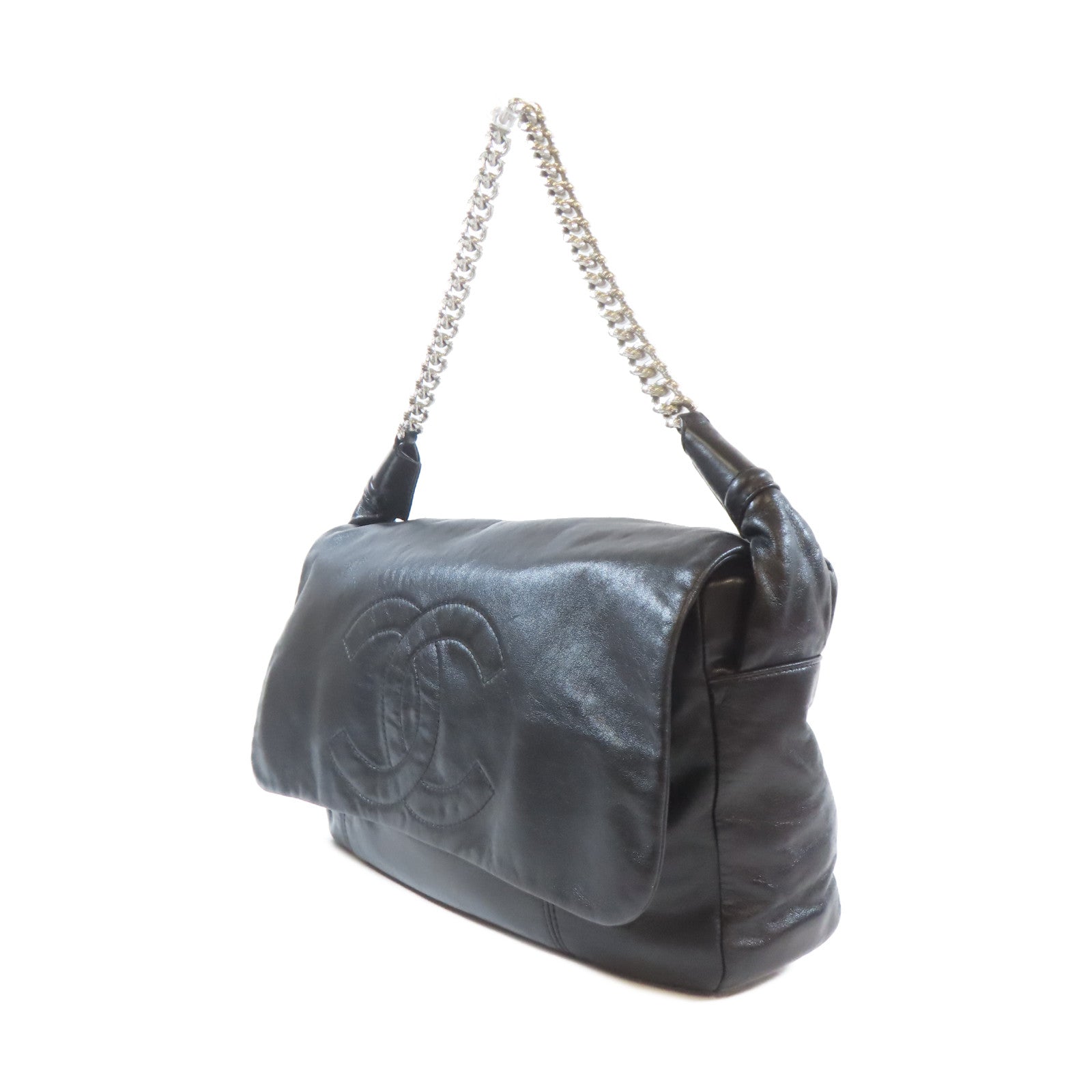 CHANEL 牛皮皮革Shoulder Bag金扣鏈帶肩背袋黑色