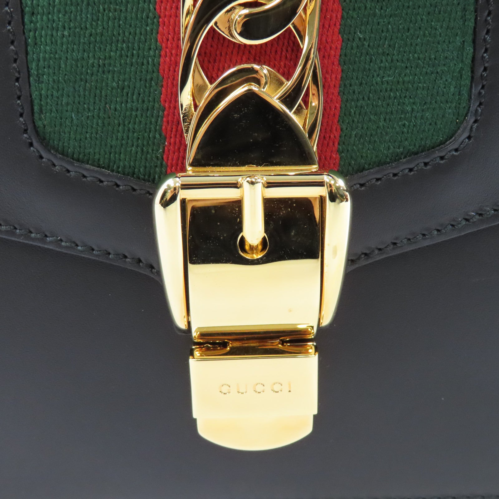 GUCCI 【激減優惠】牛皮皮革Sylvia金扣肩背袋黑色