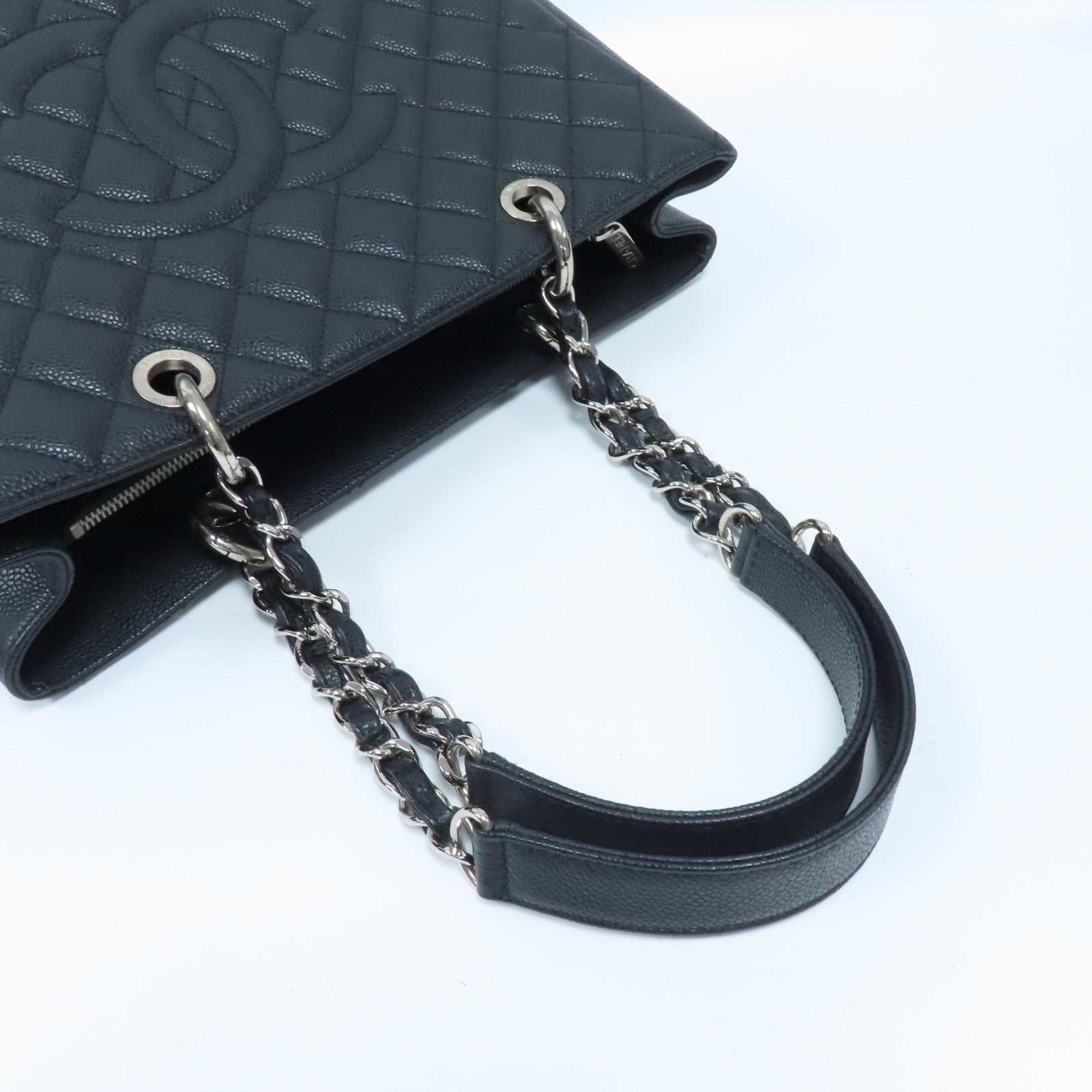 CHANEL 菱格Caviar皮革Grand Shopping Tote Bag銀扣肩背袋黑色