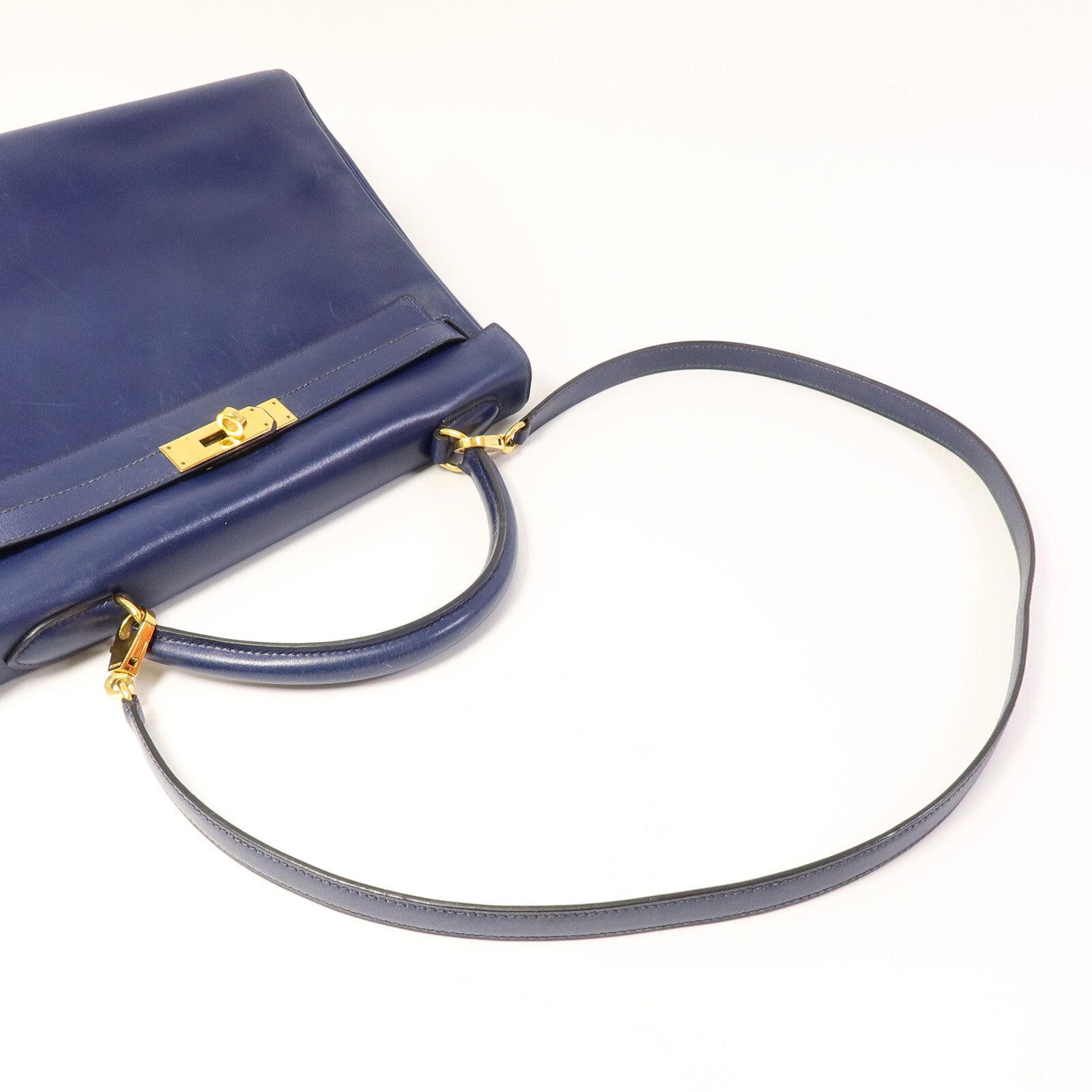 HERMES Box皮革Kelly 32手挽肩背兩用袋Blue