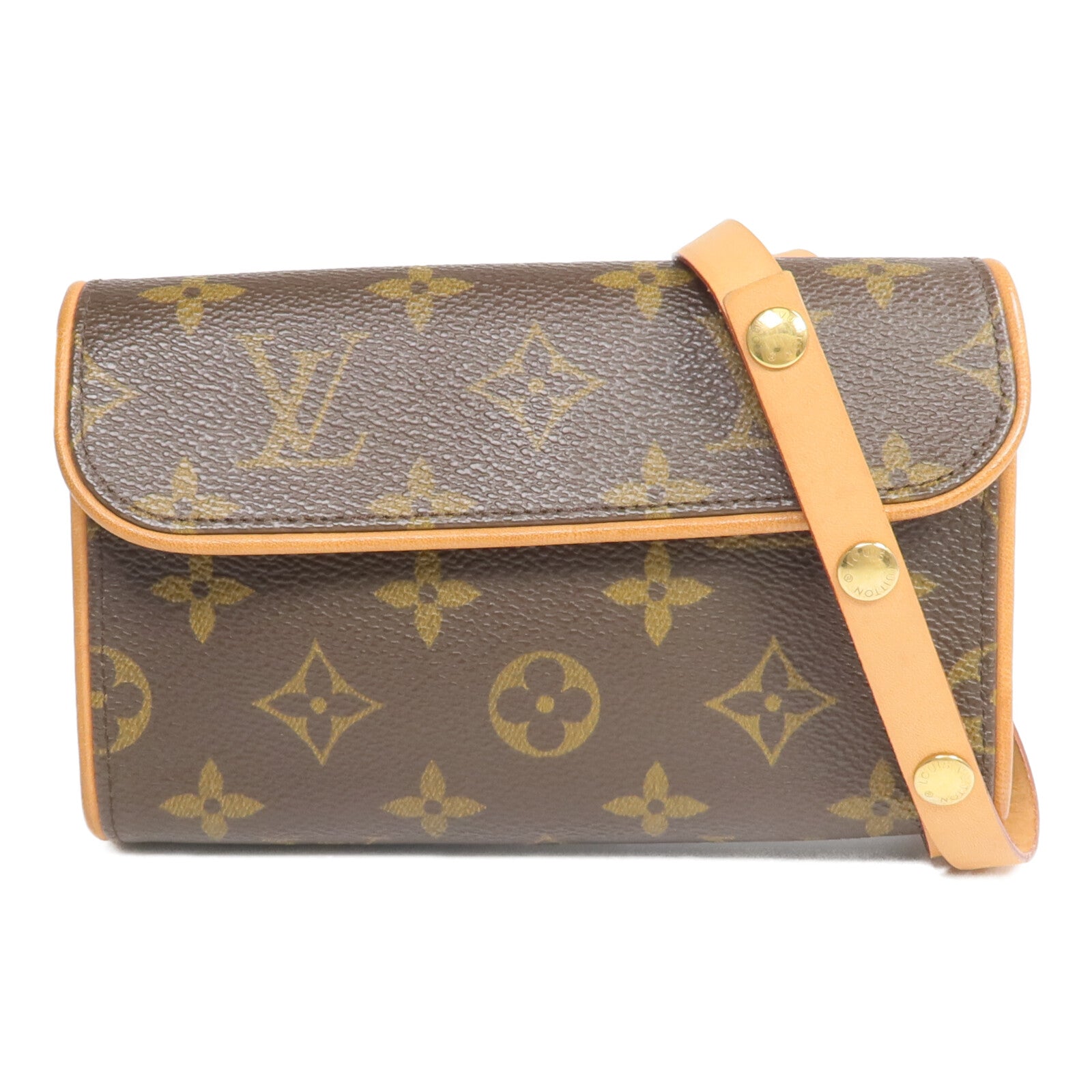LOUIS VUITTON Monogram Pochette Florentine金扣腰包棕色