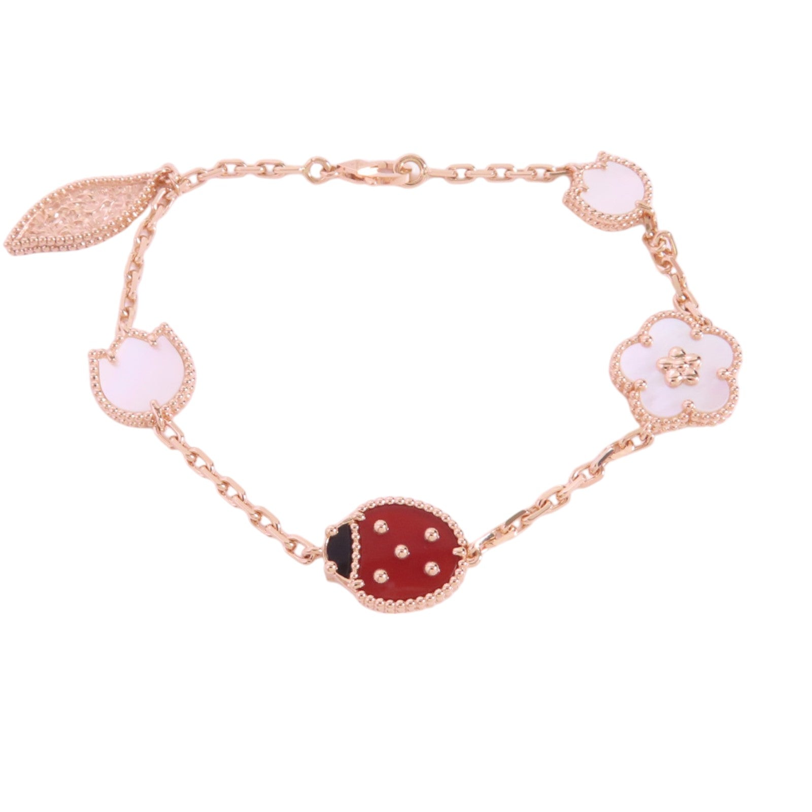 Van Cleef & Arpels 18K玫瑰金Lucky Spring Bracelet珍珠母貝/紅玉髓/縞瑪瑙手鍊