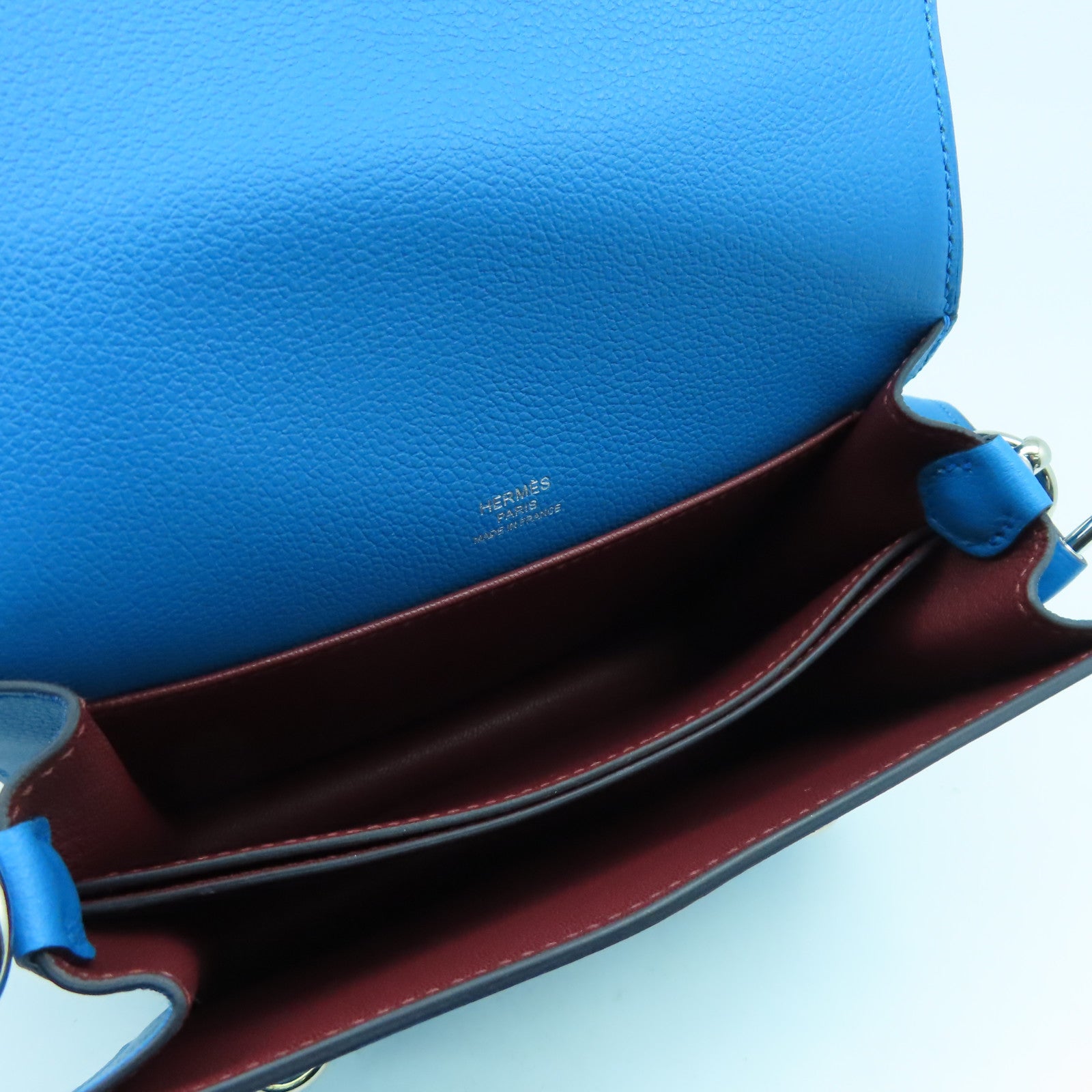 HERMES **【激減優惠】Evercolor皮革Mini Roulis銀扣肩背袋藍色