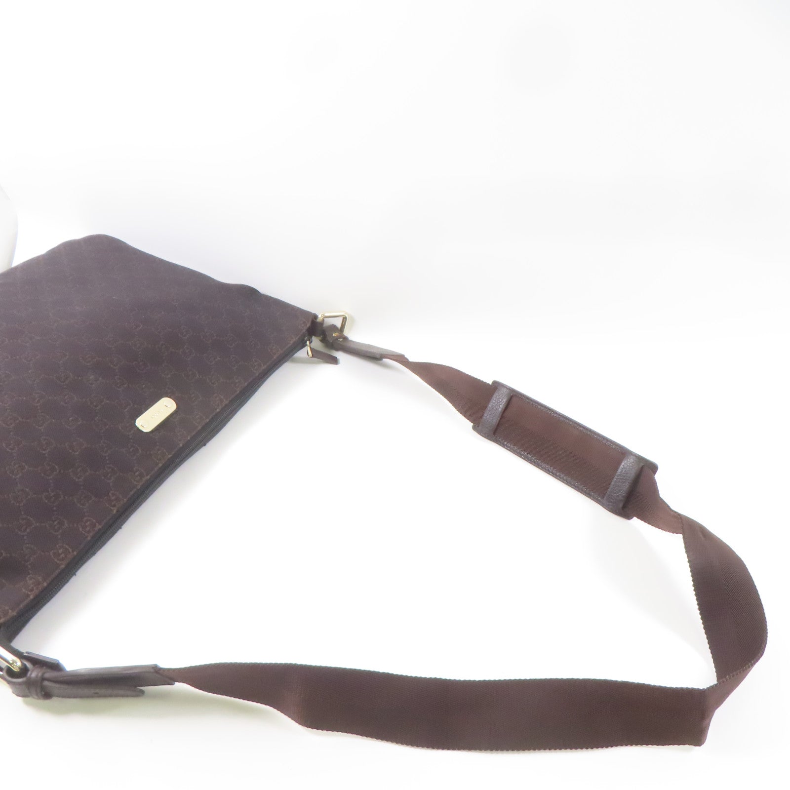 GUCCI 帆布Shoulder Bag銀扣肩背袋棕色