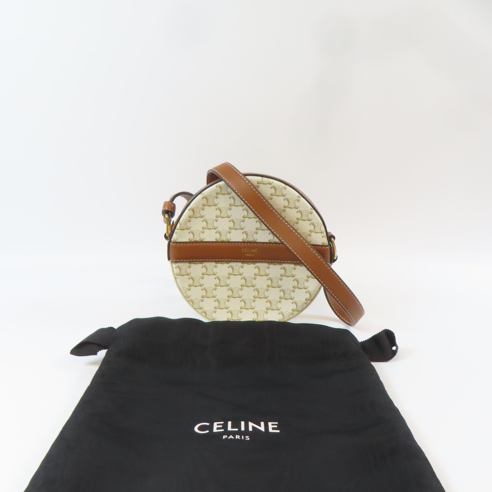 CELINE 塗層帆布Triomphe Bag金扣肩背袋白色