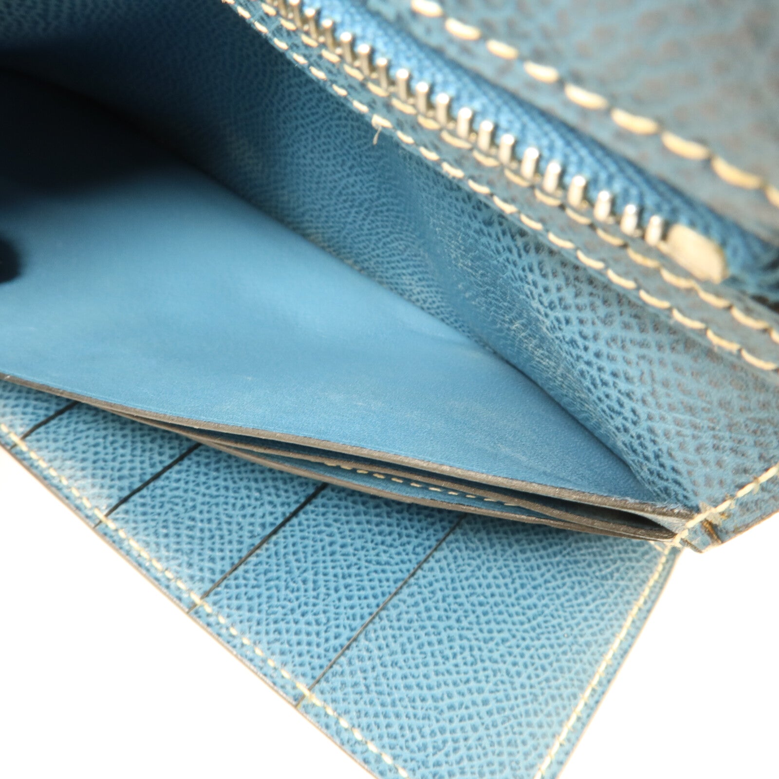 HERMES Courchevel皮革Bearn Trifold長錢包Bleu Jean