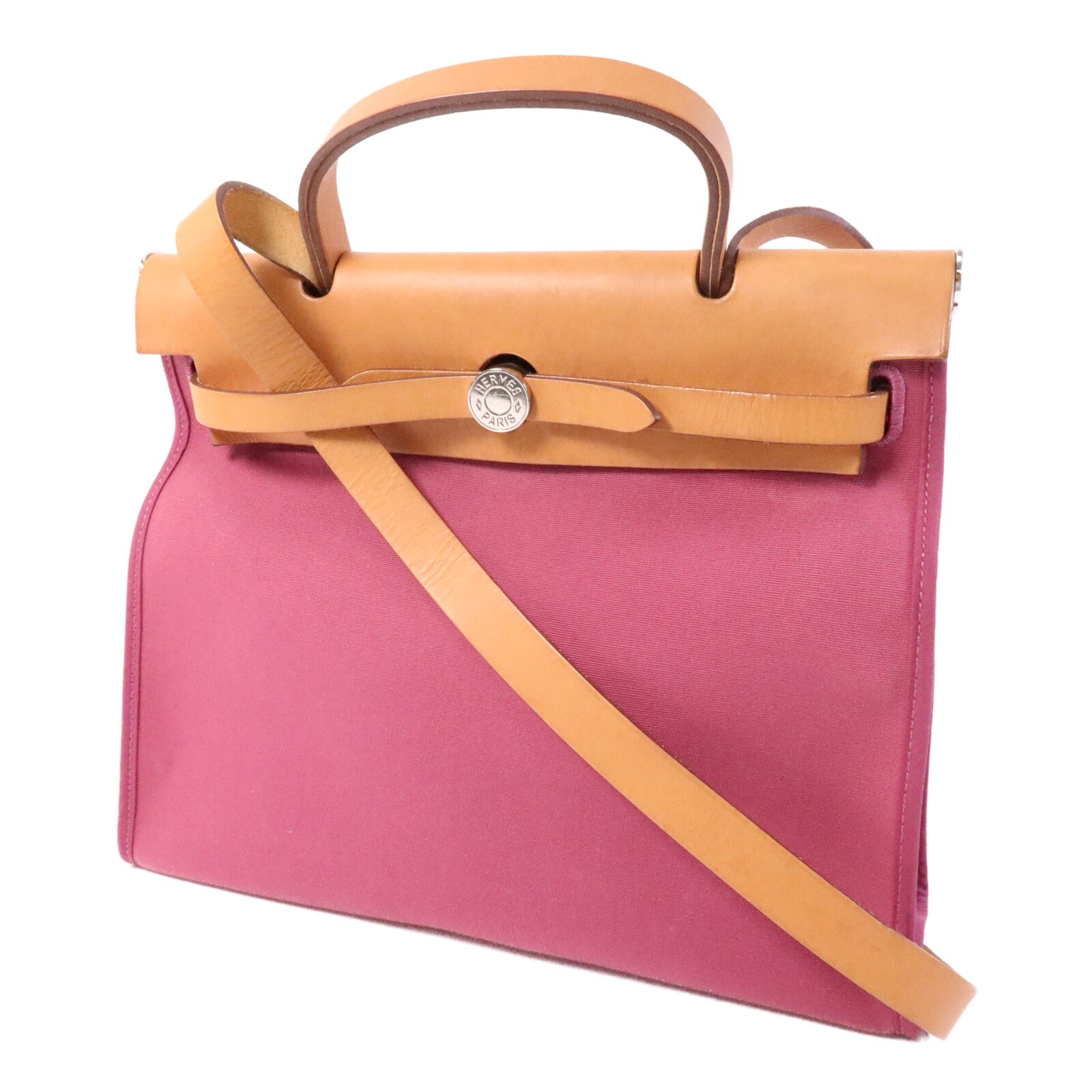 HERMES 帆布Herbag PM銀扣手挽肩背兩用袋Rose Purple