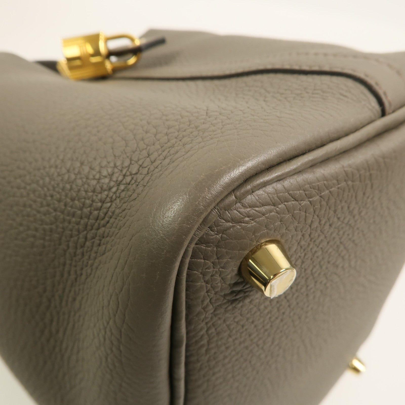 HERMES Clemence皮革Picotin PM手挽袋Etain