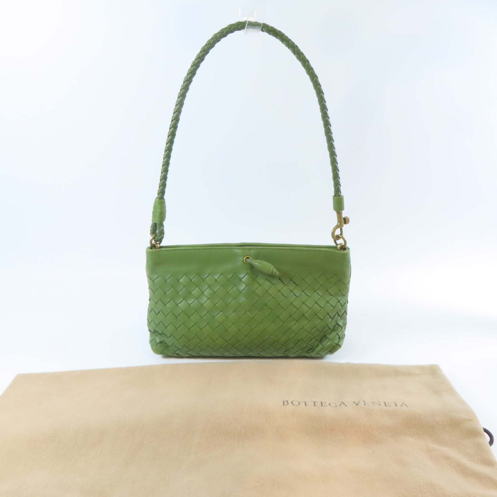 BOTTEGA VENETA 織紋皮革Shoulder Bag金扣手挽袋綠色