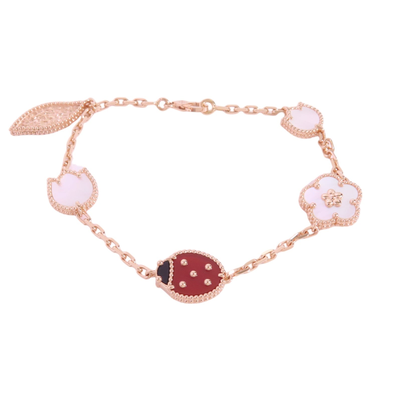Van Cleef & Arpels 18K玫瑰金Lucky Spring Bracelet珍珠母貝/紅玉髓/縞瑪瑙手鍊