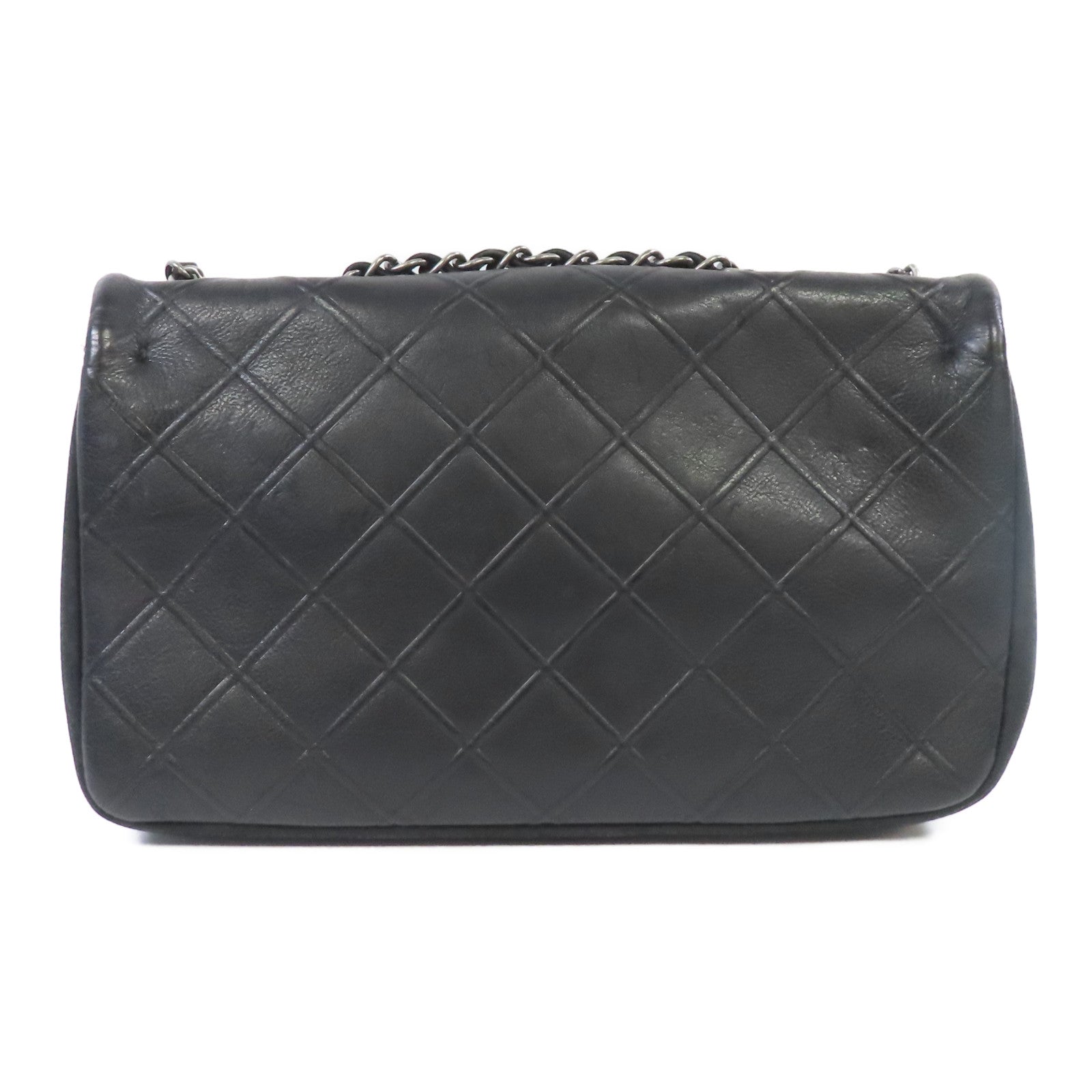 CHANEL 牛皮皮革Chain Shoulder銀扣鏈帶肩背袋黑色