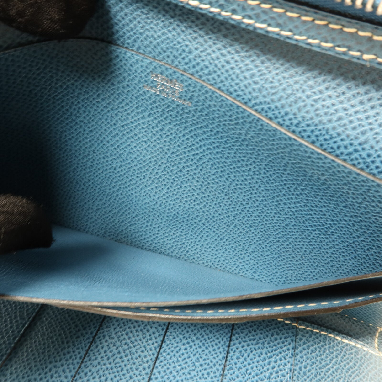 HERMES Courchevel皮革Bearn Trifold長錢包Bleu Jean