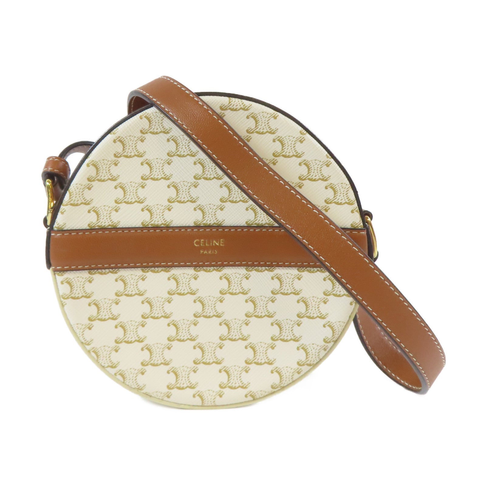 CELINE 塗層帆布Triomphe Bag金扣肩背袋白色