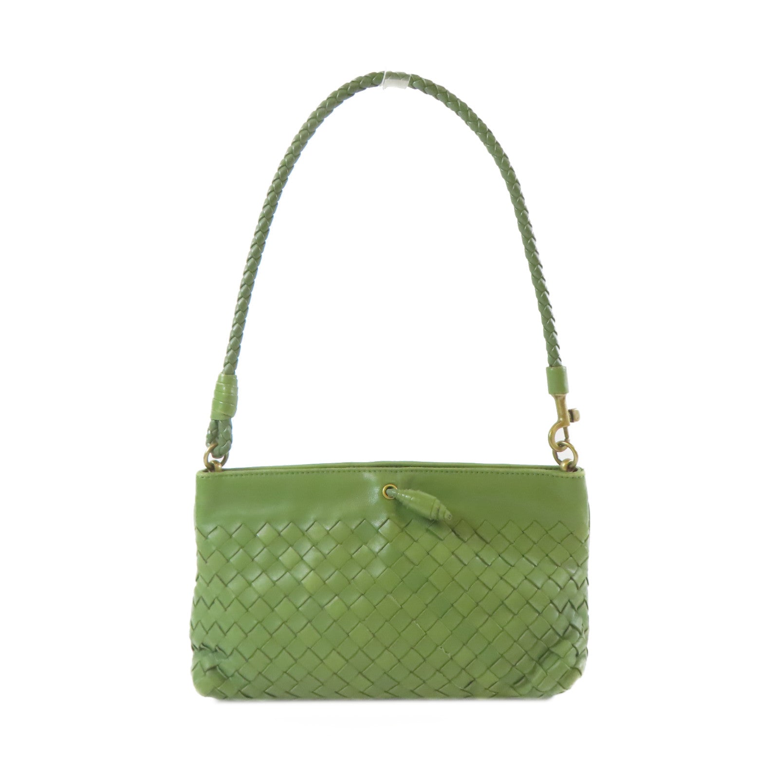 BOTTEGA VENETA 織紋皮革Shoulder Bag金扣手挽袋綠色