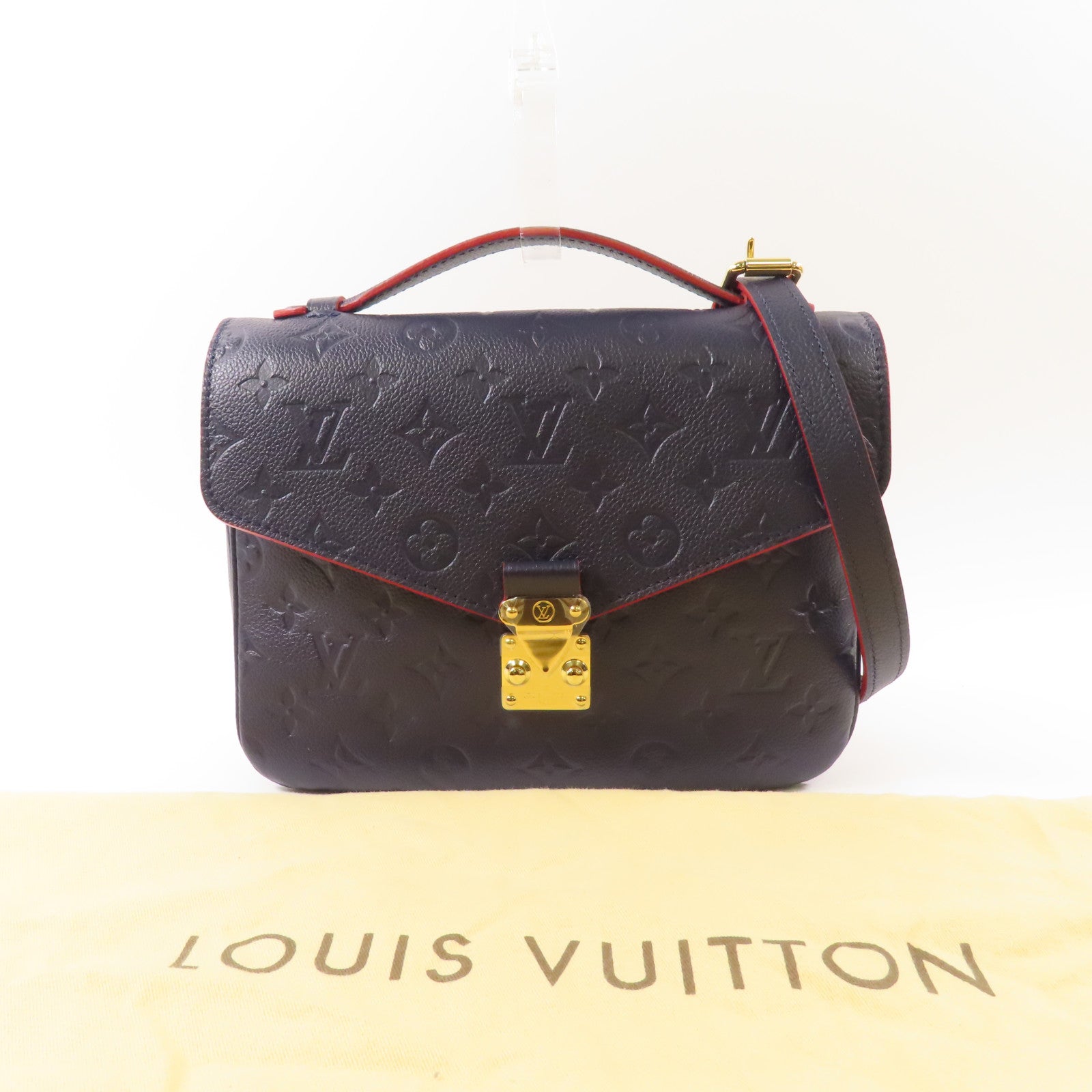LOUIS VUITTON Monogram Empreinte Pochette Metis金扣手挽肩背兩用袋深藍色