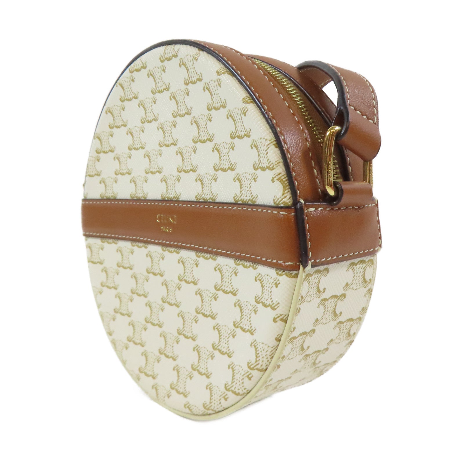 CELINE 塗層帆布Triomphe Bag金扣肩背袋白色