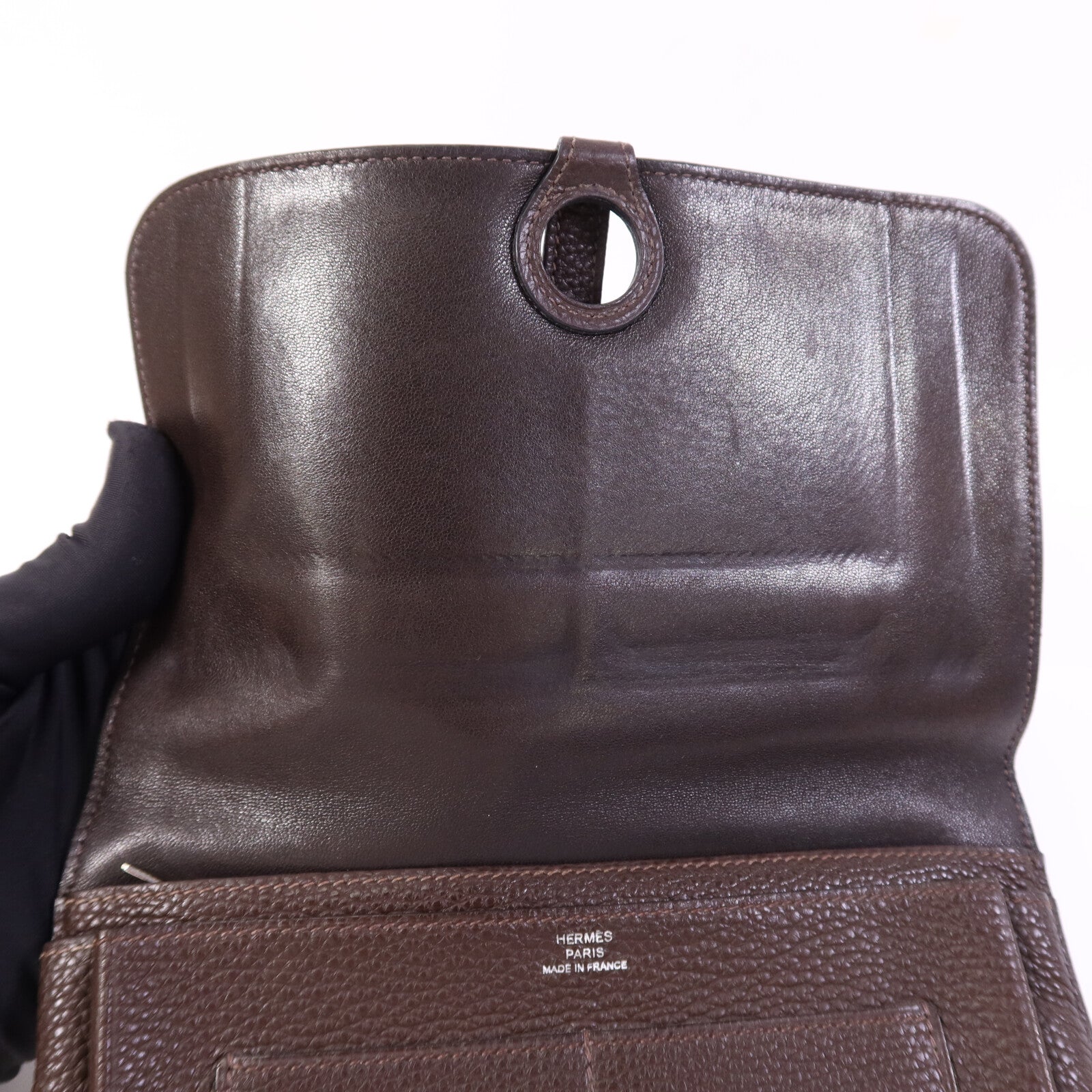 HERMES Clemence皮革Dogon GM銀扣長錢包