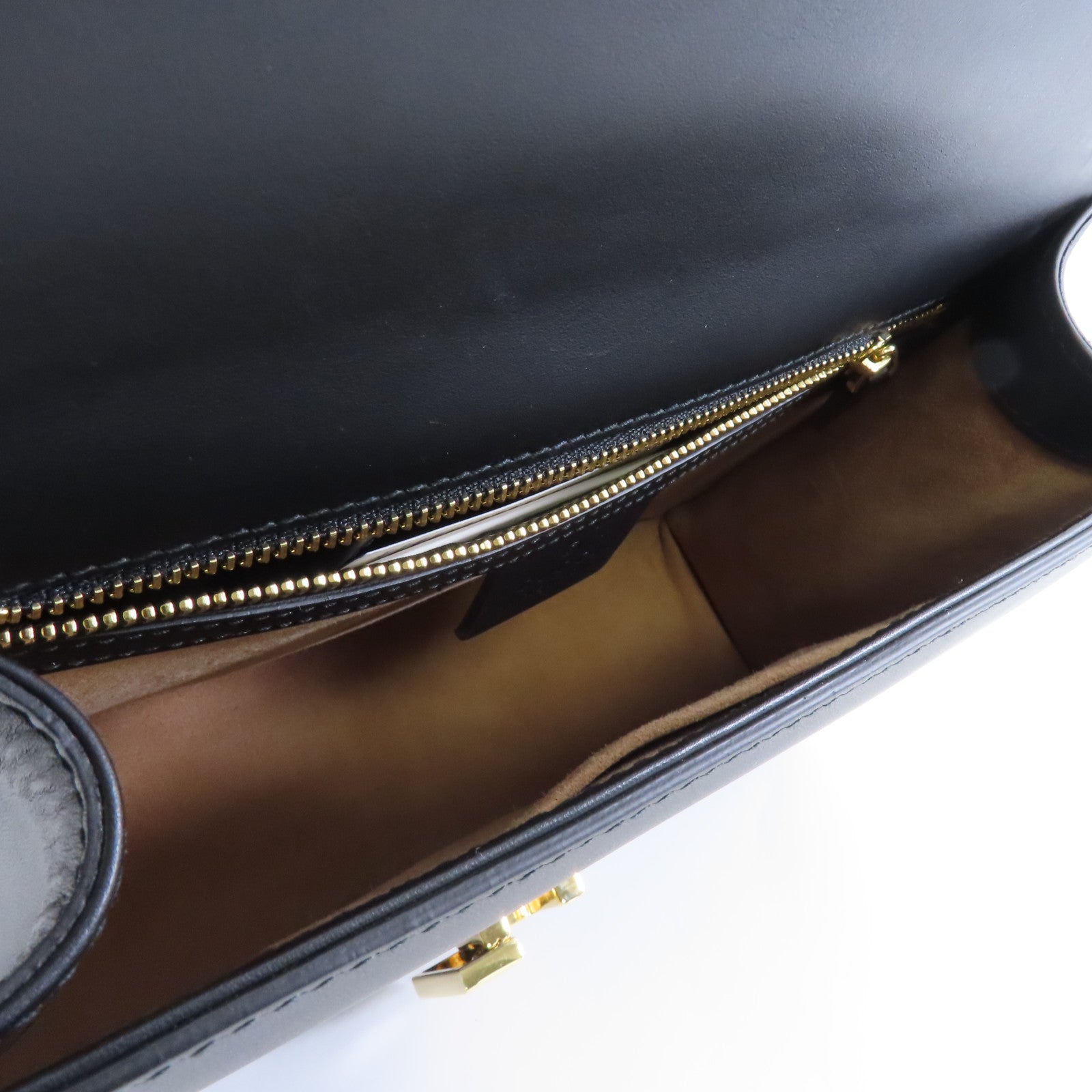 GUCCI 【激減優惠】牛皮皮革Sylvia金扣肩背袋黑色