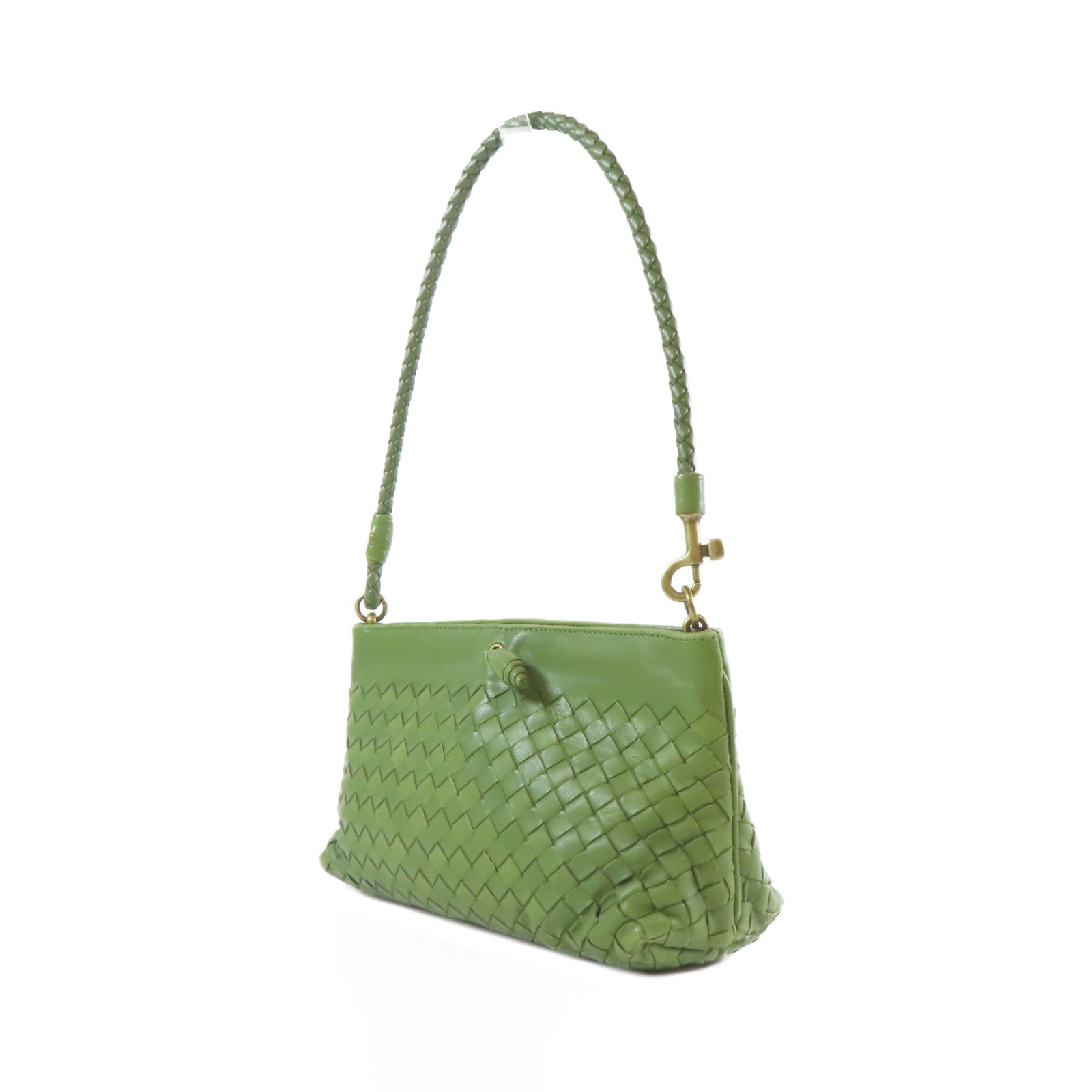 BOTTEGA VENETA 織紋皮革Shoulder Bag金扣手挽袋綠色