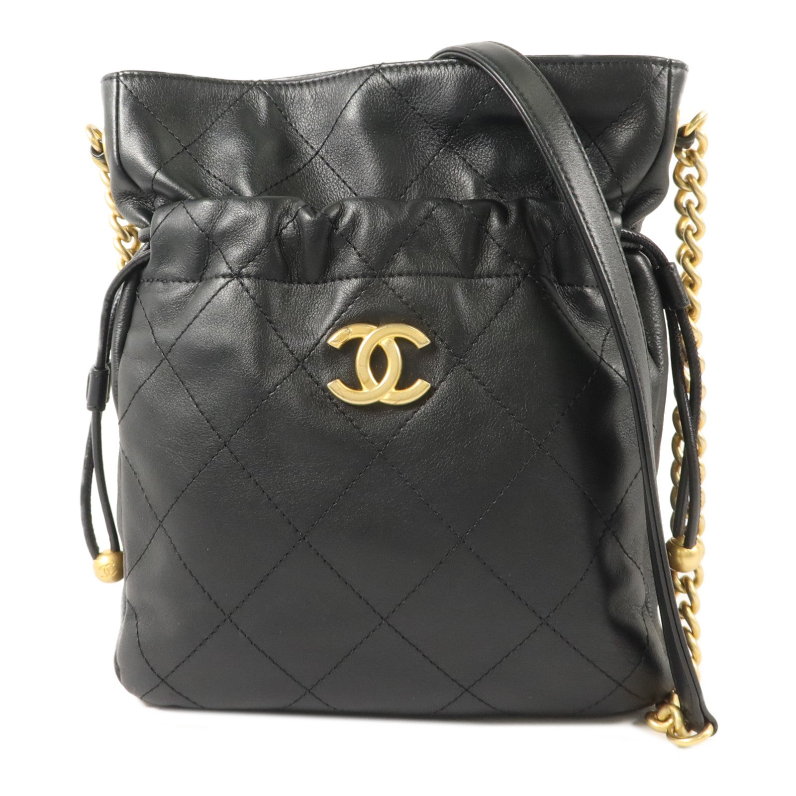 CHANEL 牛皮皮革Drawstring Bag鏈帶肩背袋