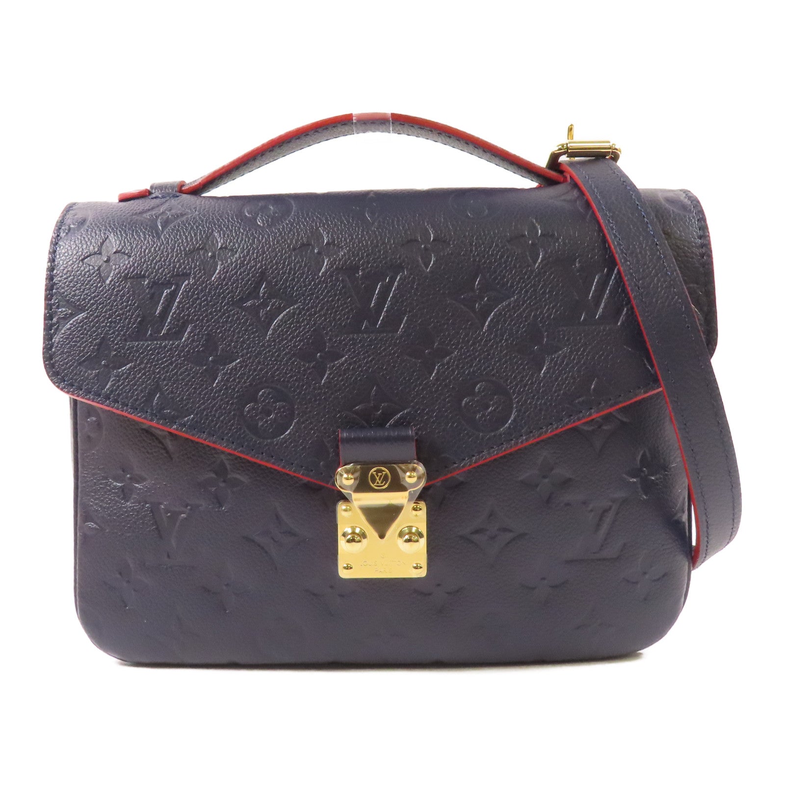 LOUIS VUITTON Monogram Empreinte Pochette Metis金扣手挽肩背兩用袋深藍色