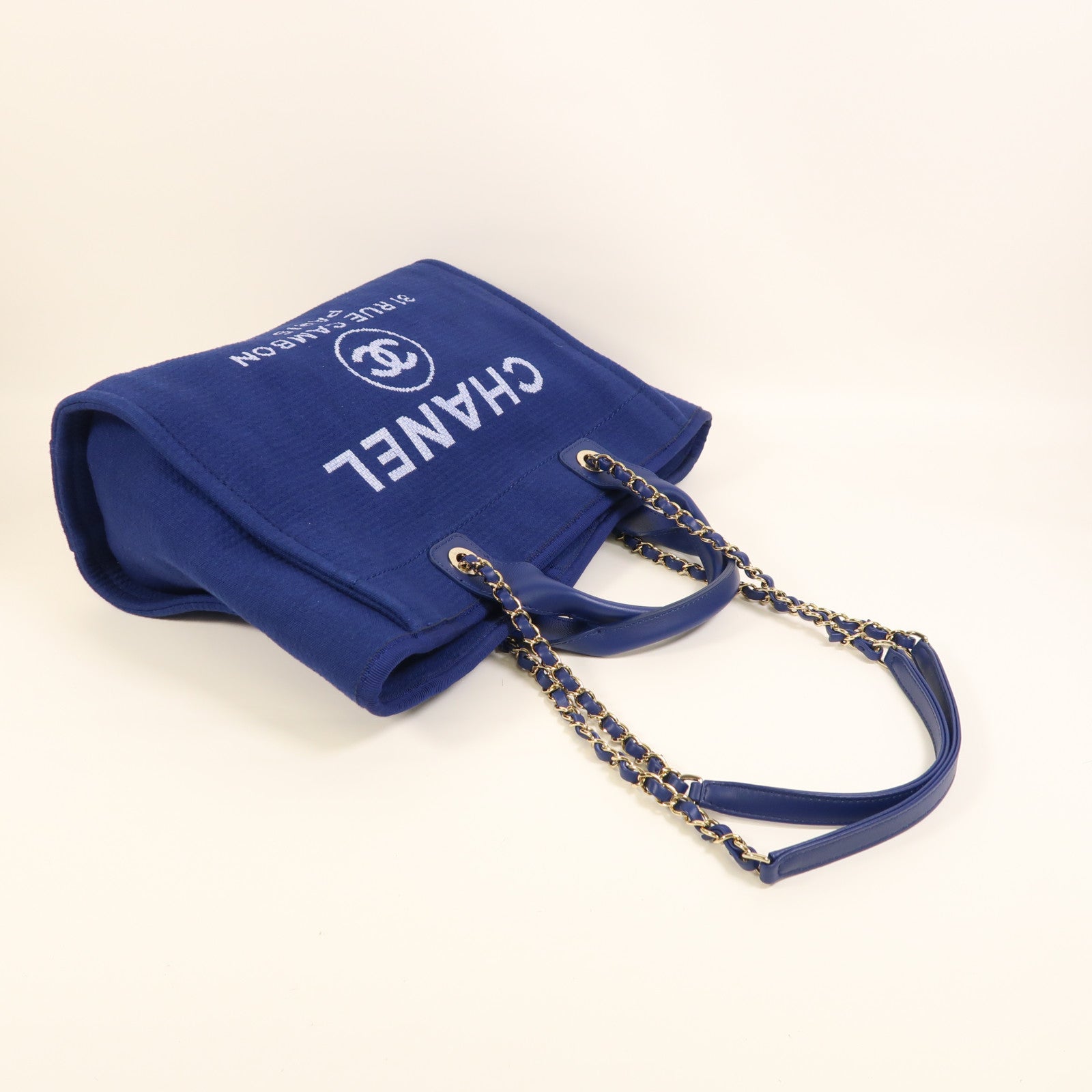 CHANEL 帆布Deauville Tote金扣手挽肩背兩用袋