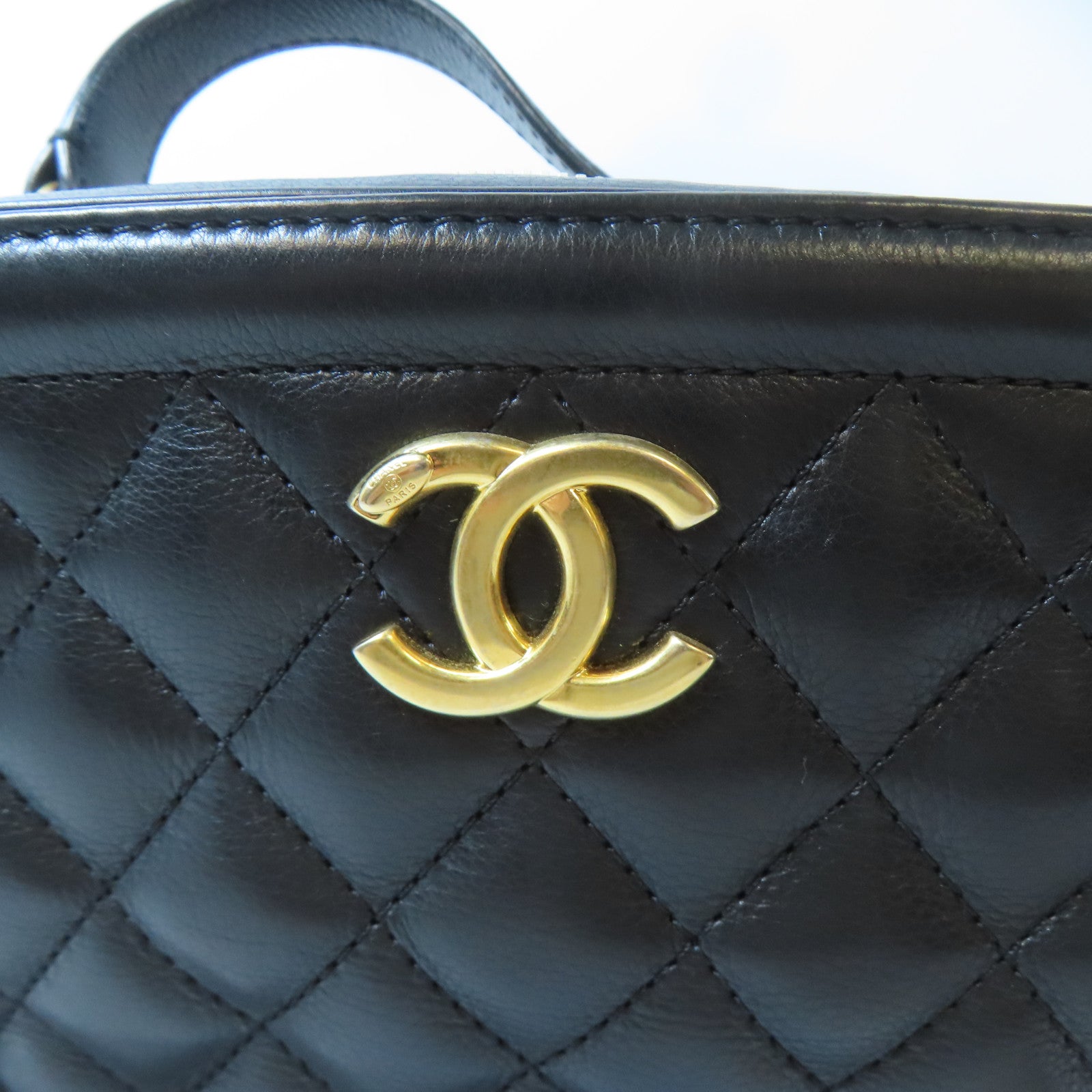 CHANEL 菱格牛皮皮革Chain Shoulder金扣手挽肩背兩用袋黑色