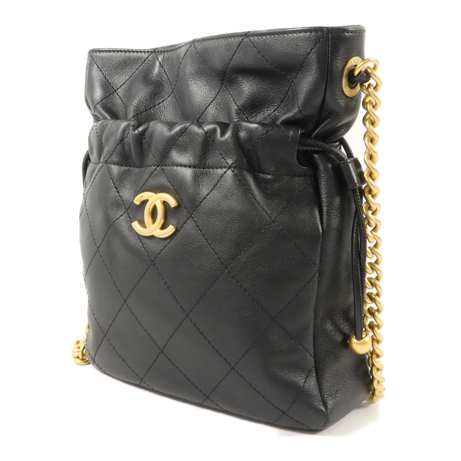 CHANEL 牛皮皮革Drawstring Bag鏈帶肩背袋