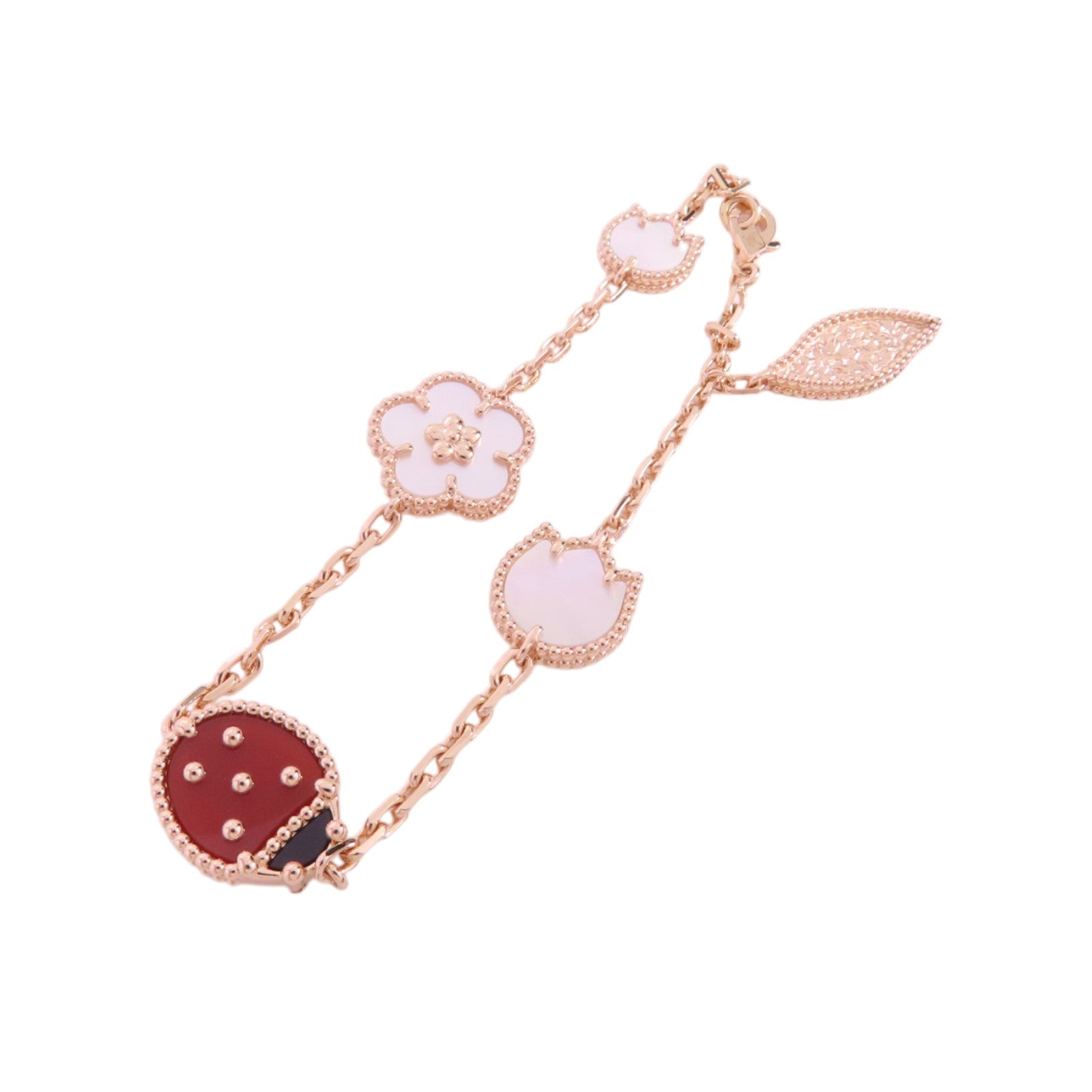 Van Cleef & Arpels 18K玫瑰金Lucky Spring Bracelet珍珠母貝/紅玉髓/縞瑪瑙手鍊