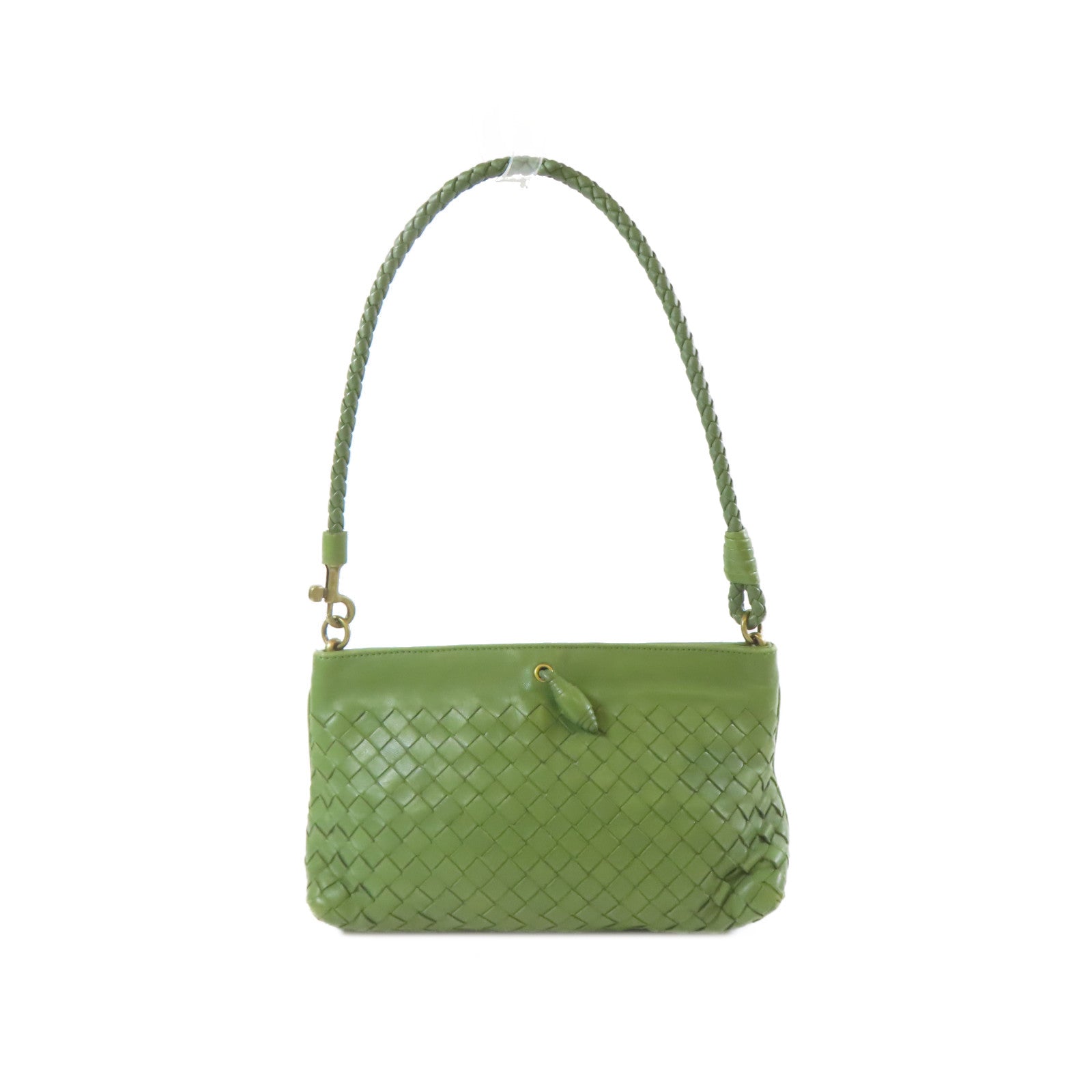 BOTTEGA VENETA 織紋皮革Shoulder Bag金扣手挽袋綠色