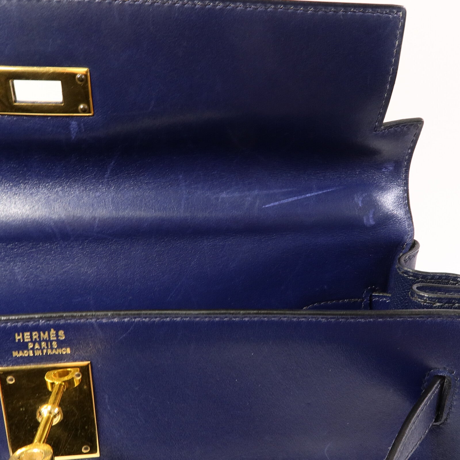 HERMES Box皮革Kelly 32手挽肩背兩用袋Blue
