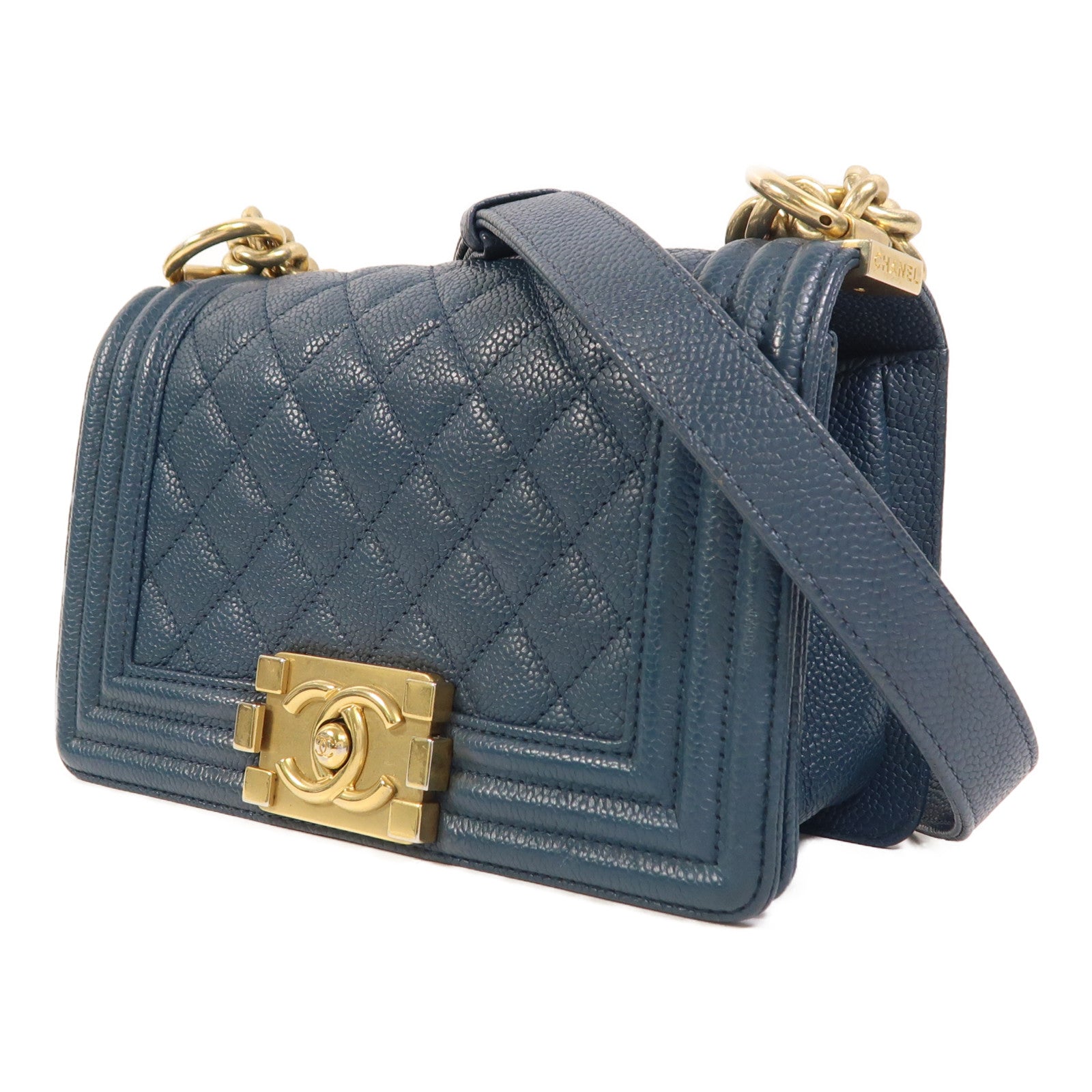 CHANEL 牛皮皮革Boy 20金扣鏈帶肩背袋