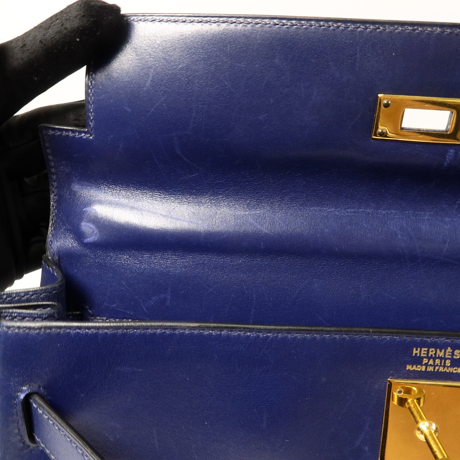 HERMES Box皮革Kelly 32手挽肩背兩用袋Blue