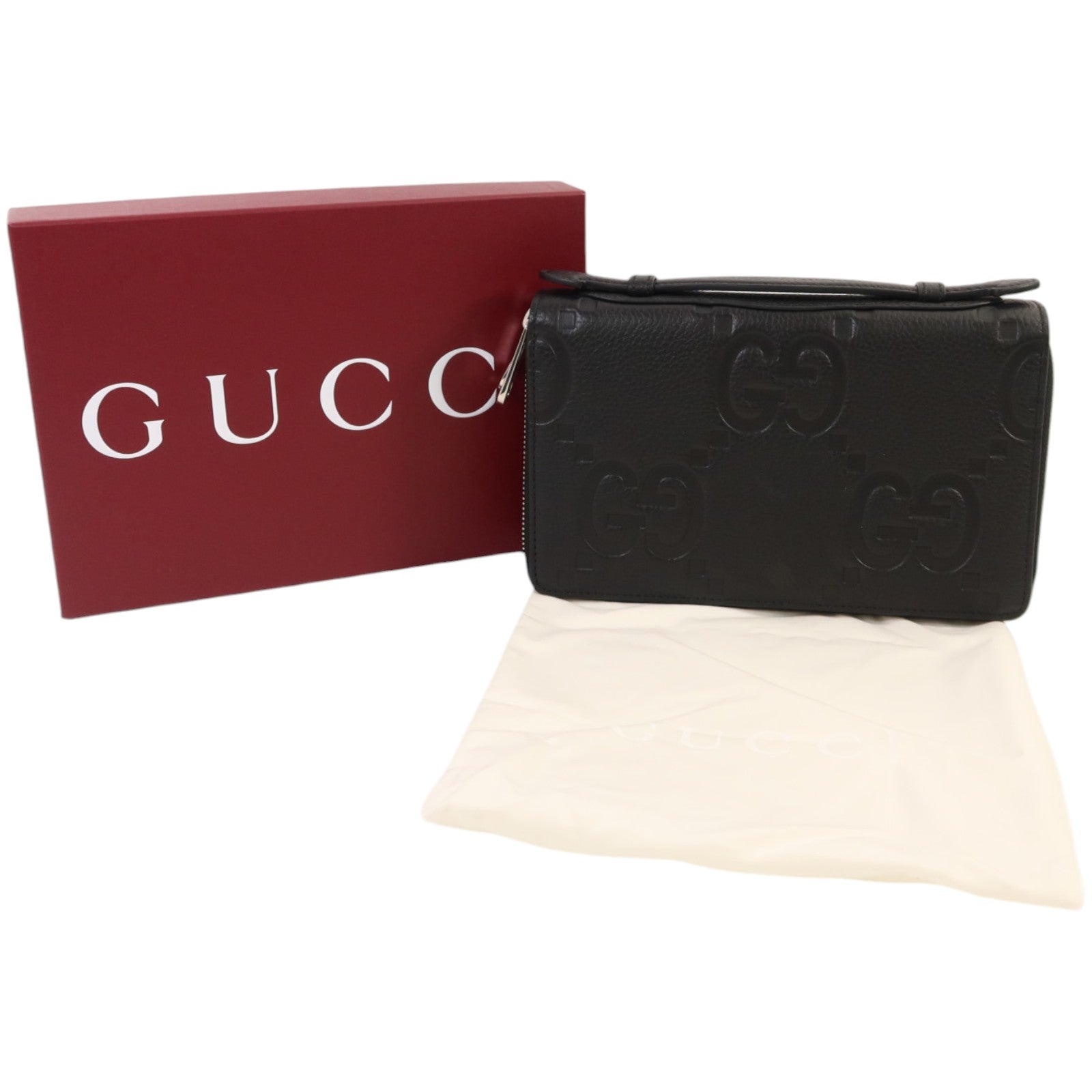 GUCCI 【激減優惠】牛皮皮革GG Travel Document Case銀扣手挽袋