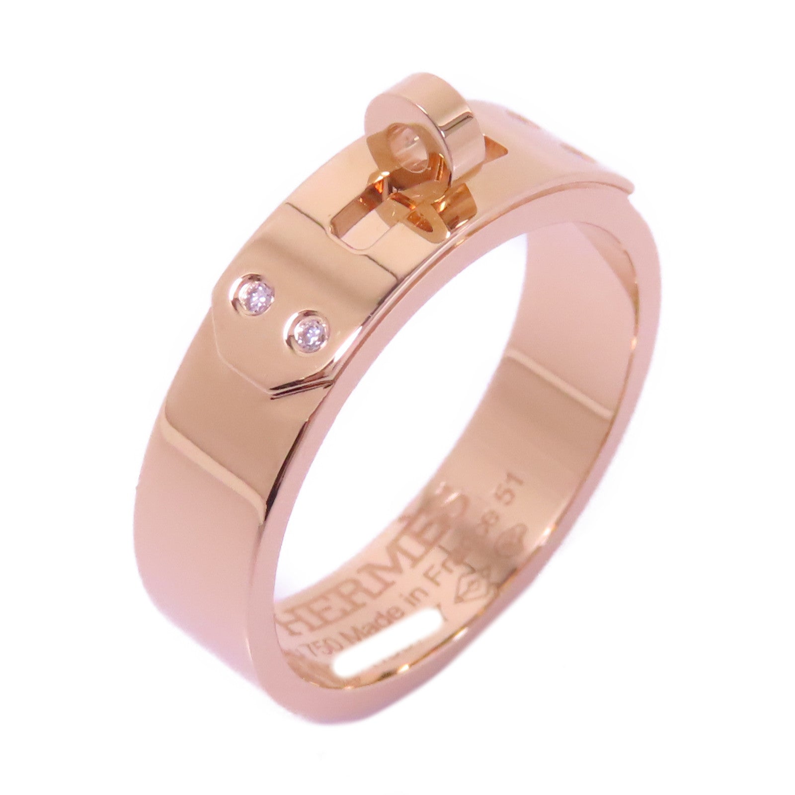 HERMES 18K玫瑰金Kelly Small Model Diamond Ring鑽石戒指US#5.75