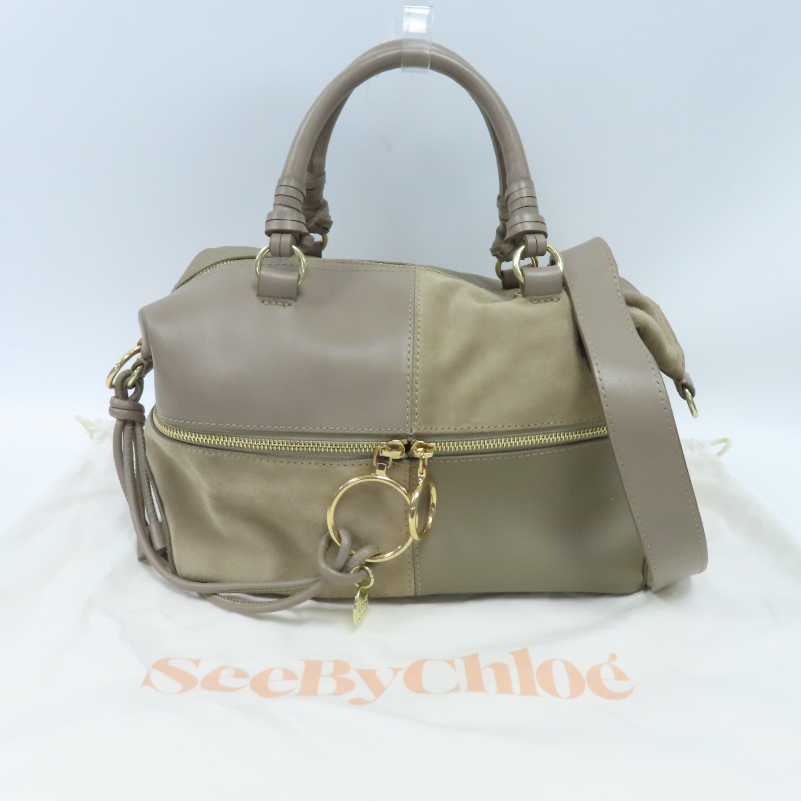 SEE BY CHLOE 【激減優惠】牛皮皮革Shoulder Bag金扣手挽肩背兩用袋米色