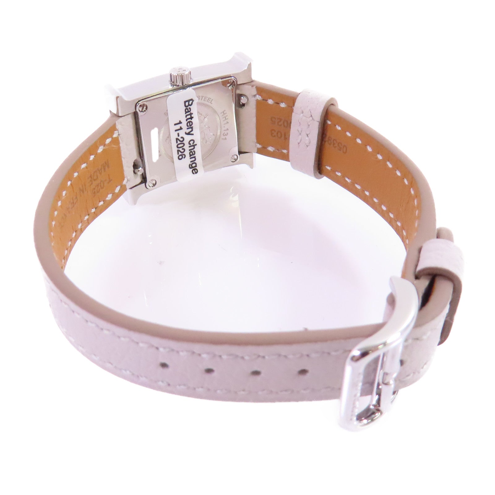 HERMES Heure H Mini Watch不鏽鋼/皮帶石英手錶杏色