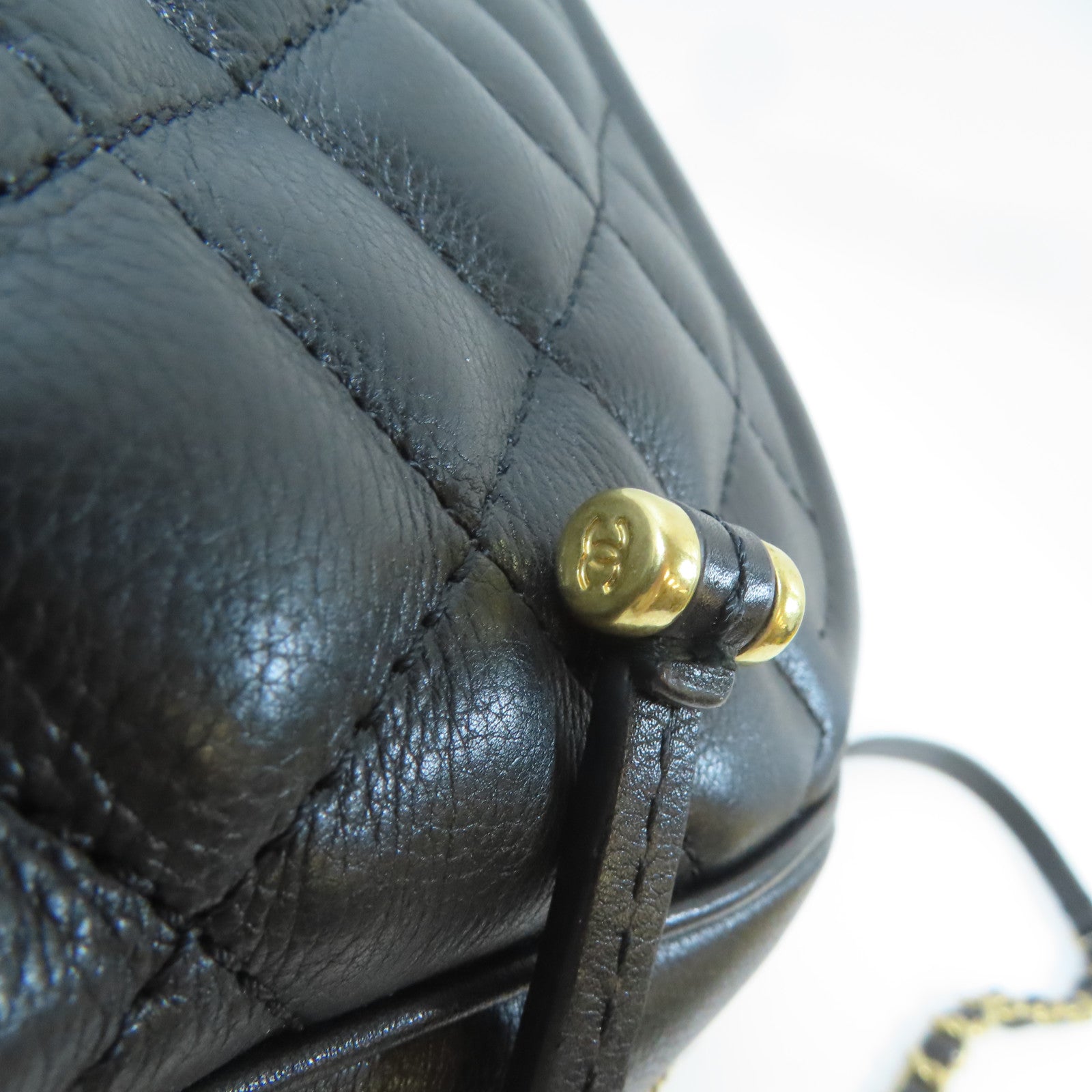 CHANEL 菱格牛皮皮革Chain Shoulder金扣手挽肩背兩用袋黑色