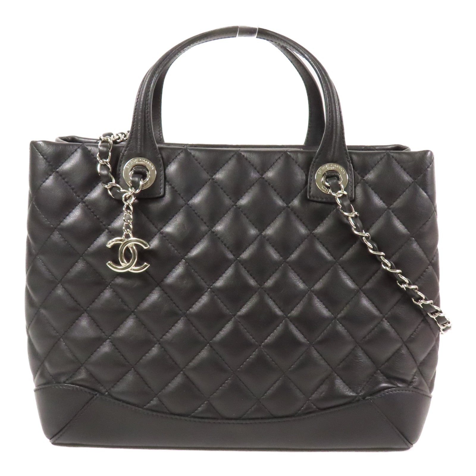 CHANEL 牛皮皮革Chain Shoulder銀扣手挽肩背兩用袋