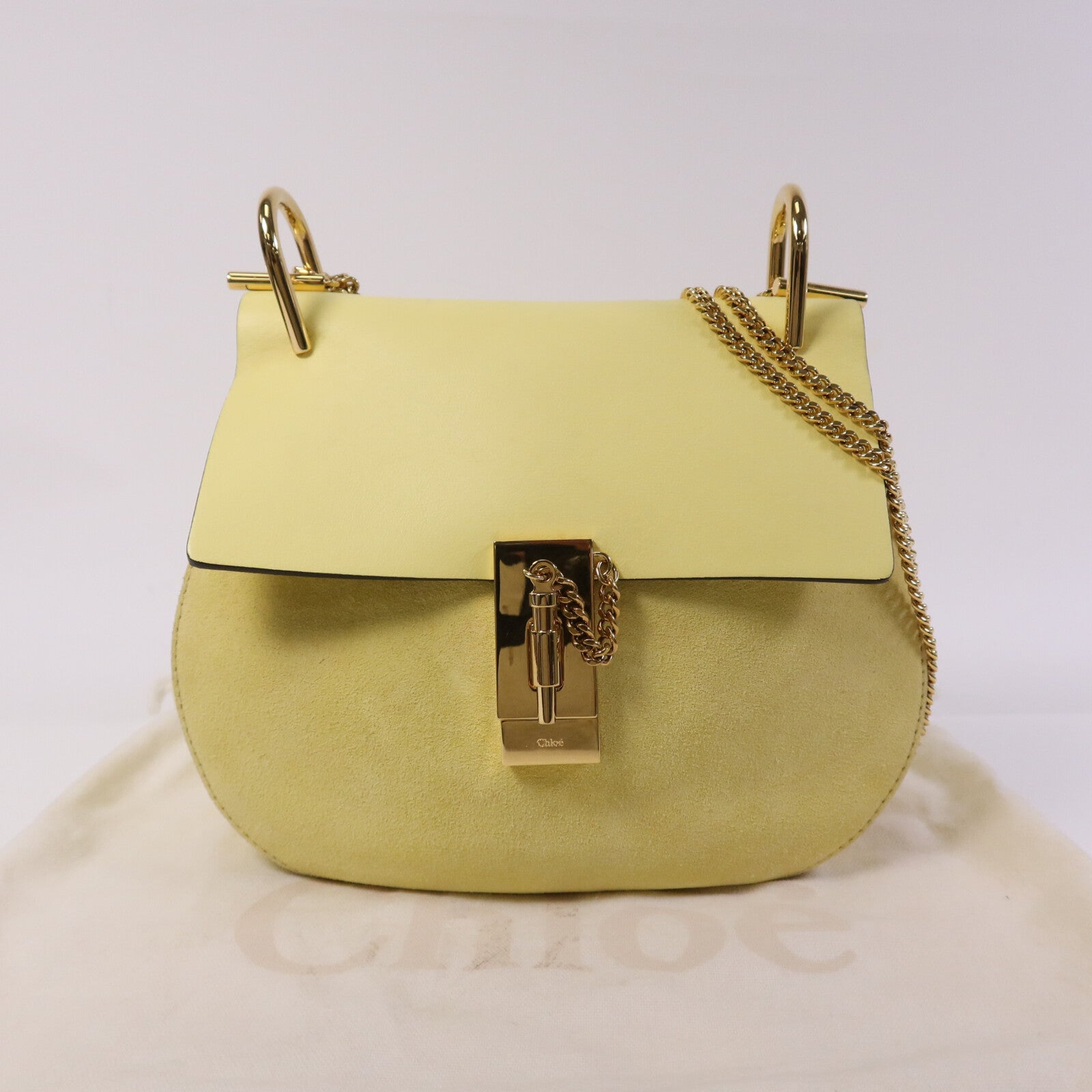 Chloe 麂皮/羊皮皮革Drew金扣鏈帶肩背袋