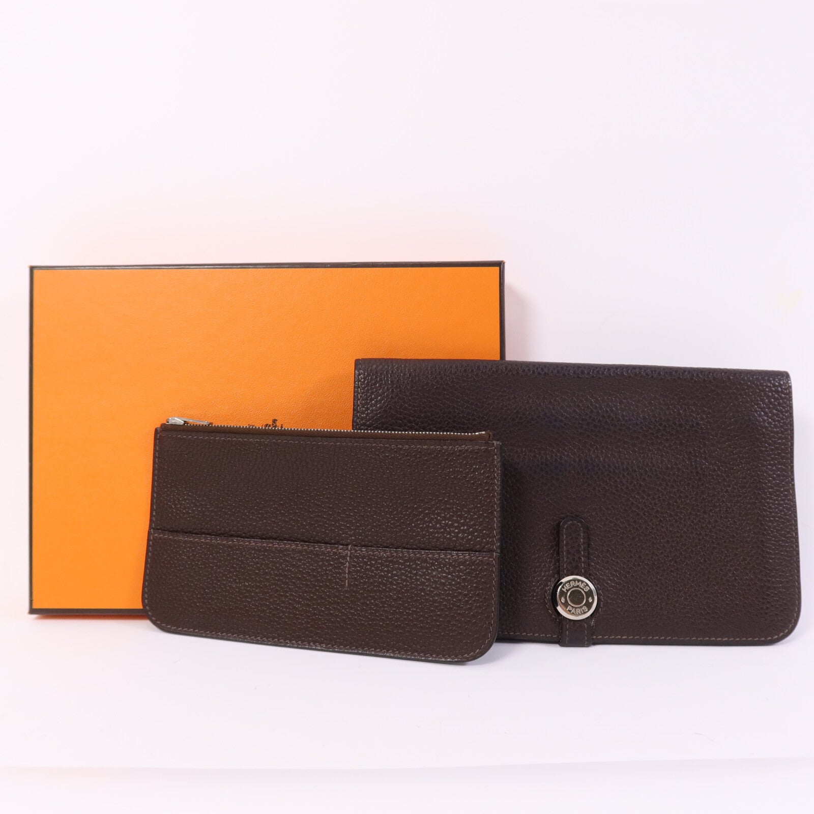 HERMES Clemence皮革Dogon GM銀扣長錢包