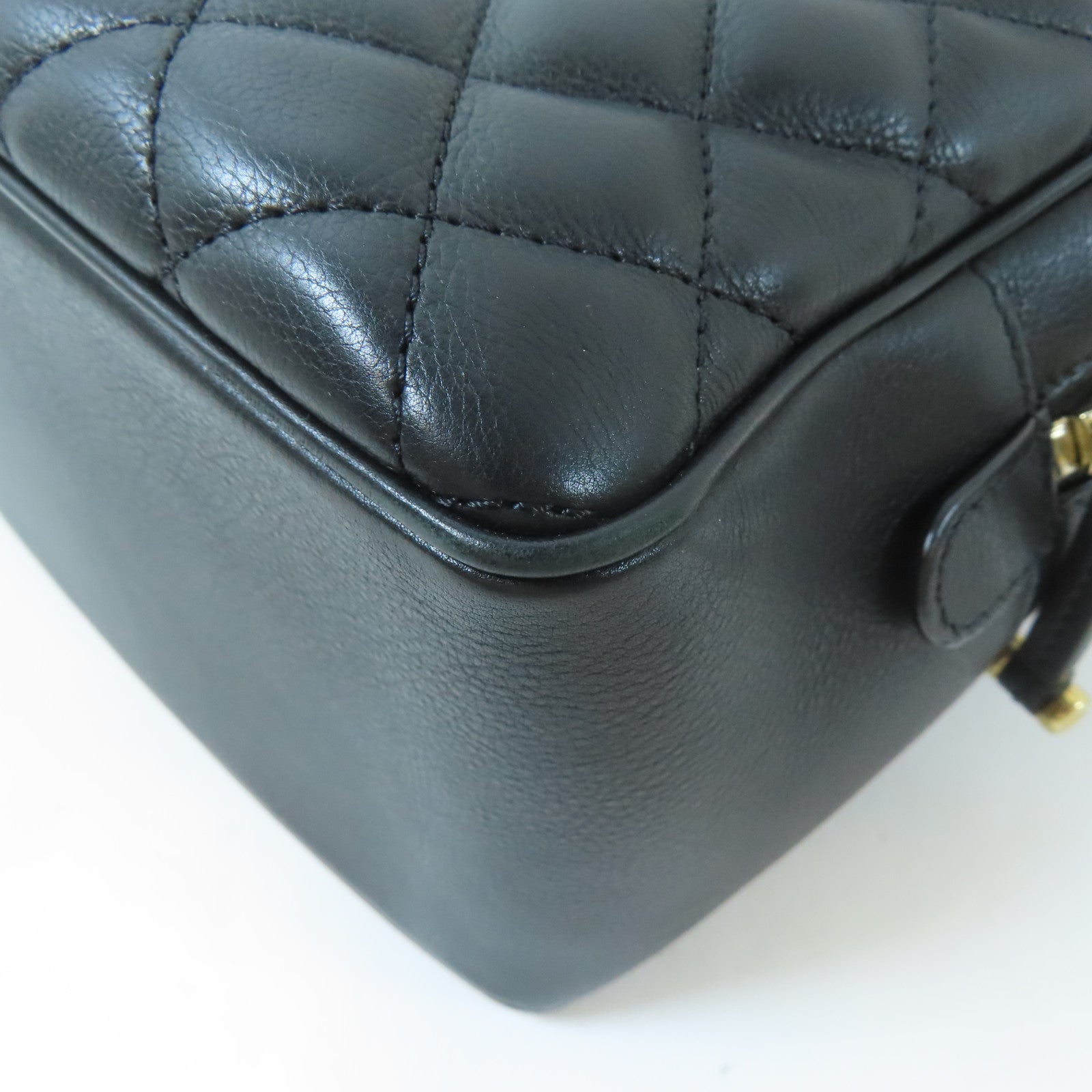 CHANEL 菱格牛皮皮革Chain Shoulder金扣手挽肩背兩用袋黑色