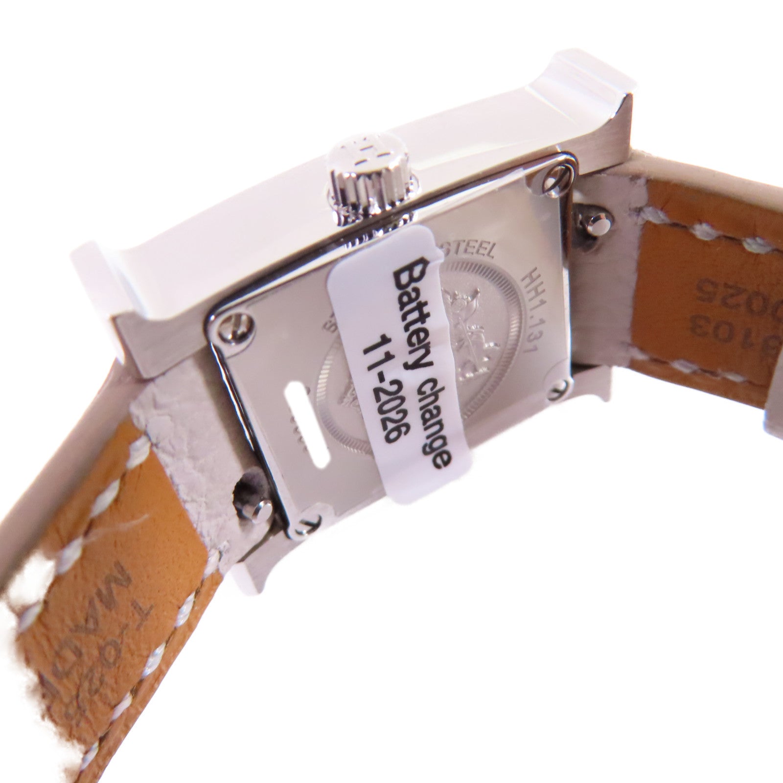 HERMES Heure H Mini Watch不鏽鋼/皮帶石英手錶杏色