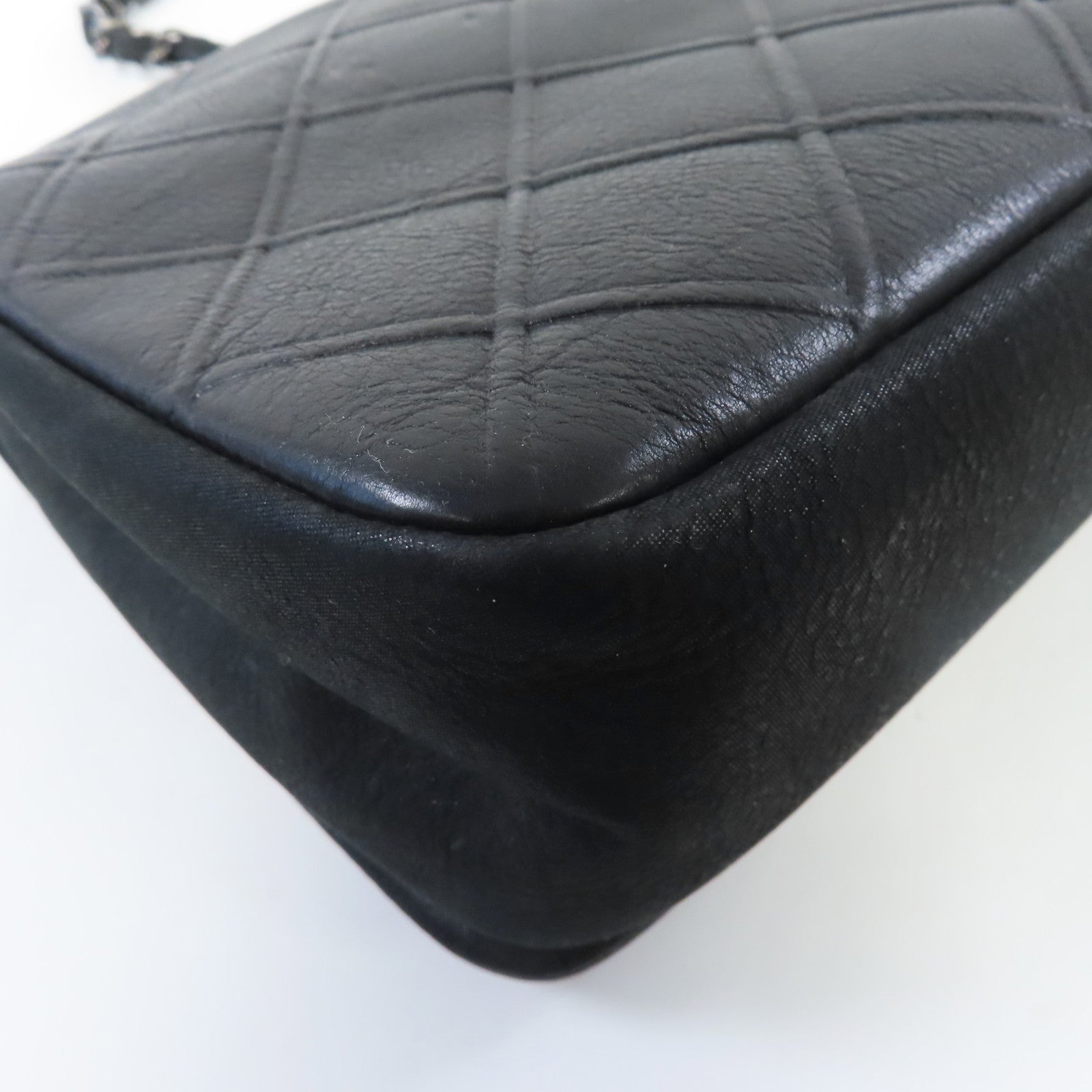CHANEL 牛皮皮革Chain Shoulder銀扣鏈帶肩背袋黑色