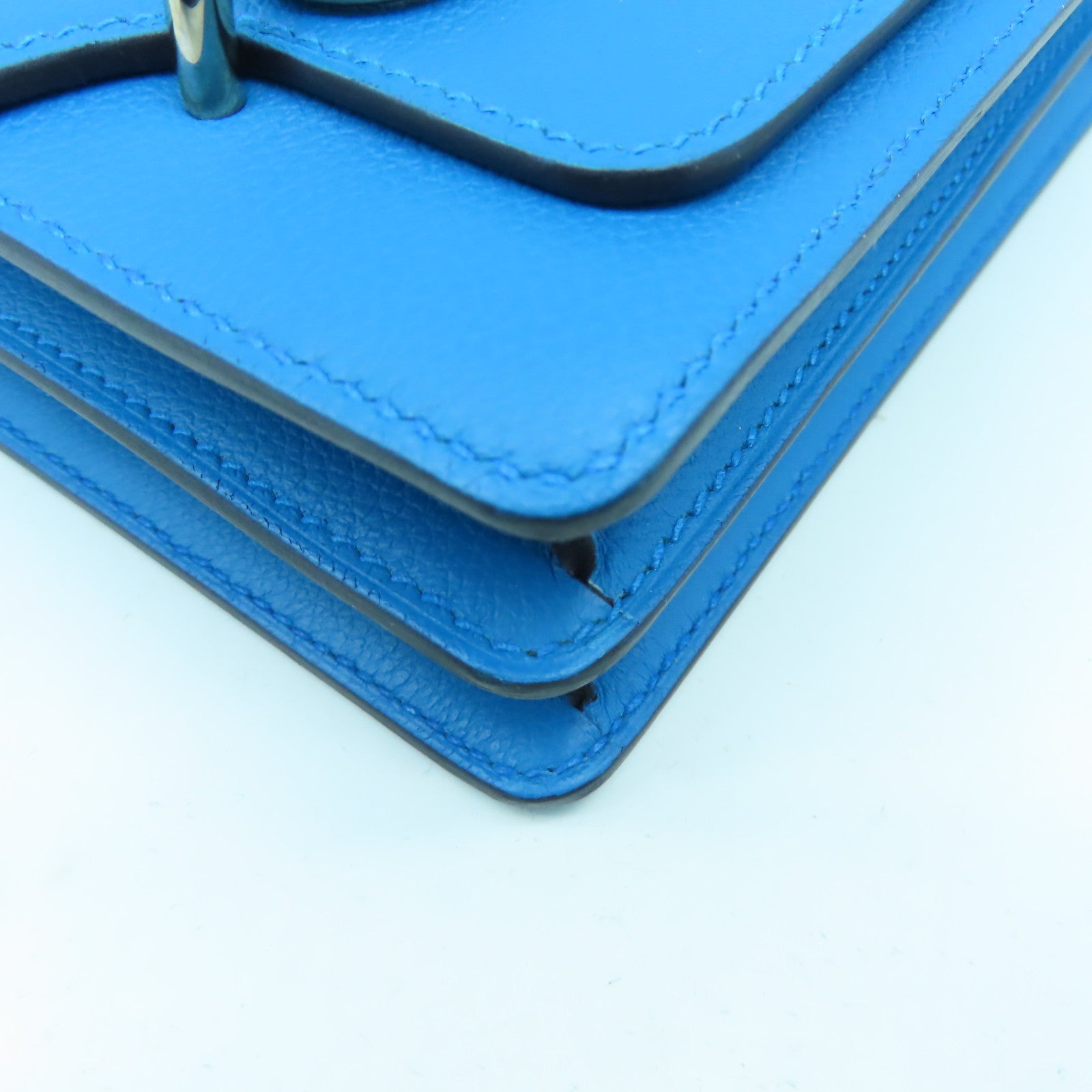 HERMES **【激減優惠】Evercolor皮革Mini Roulis銀扣肩背袋藍色