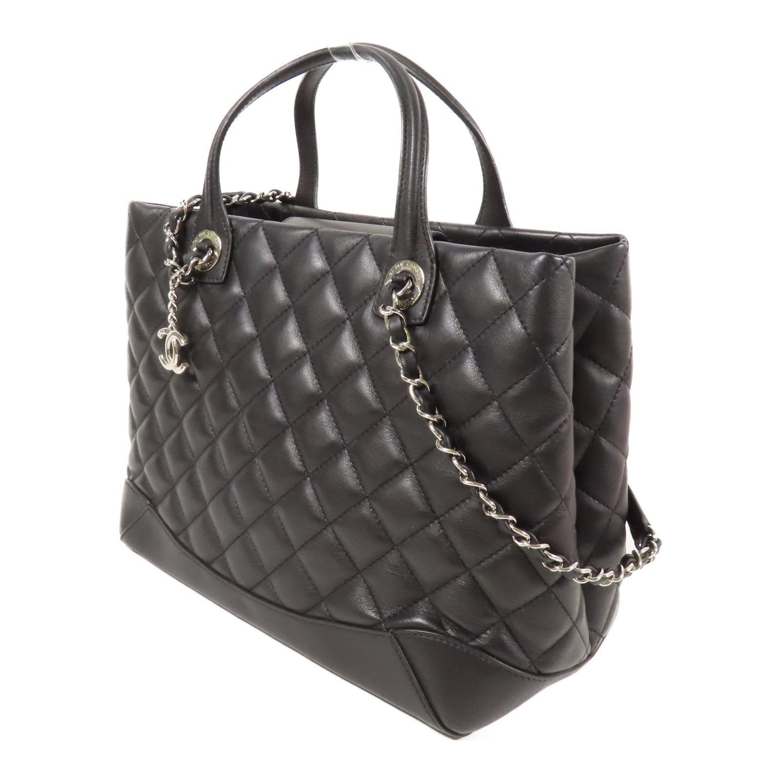 CHANEL 牛皮皮革Chain Shoulder銀扣手挽肩背兩用袋