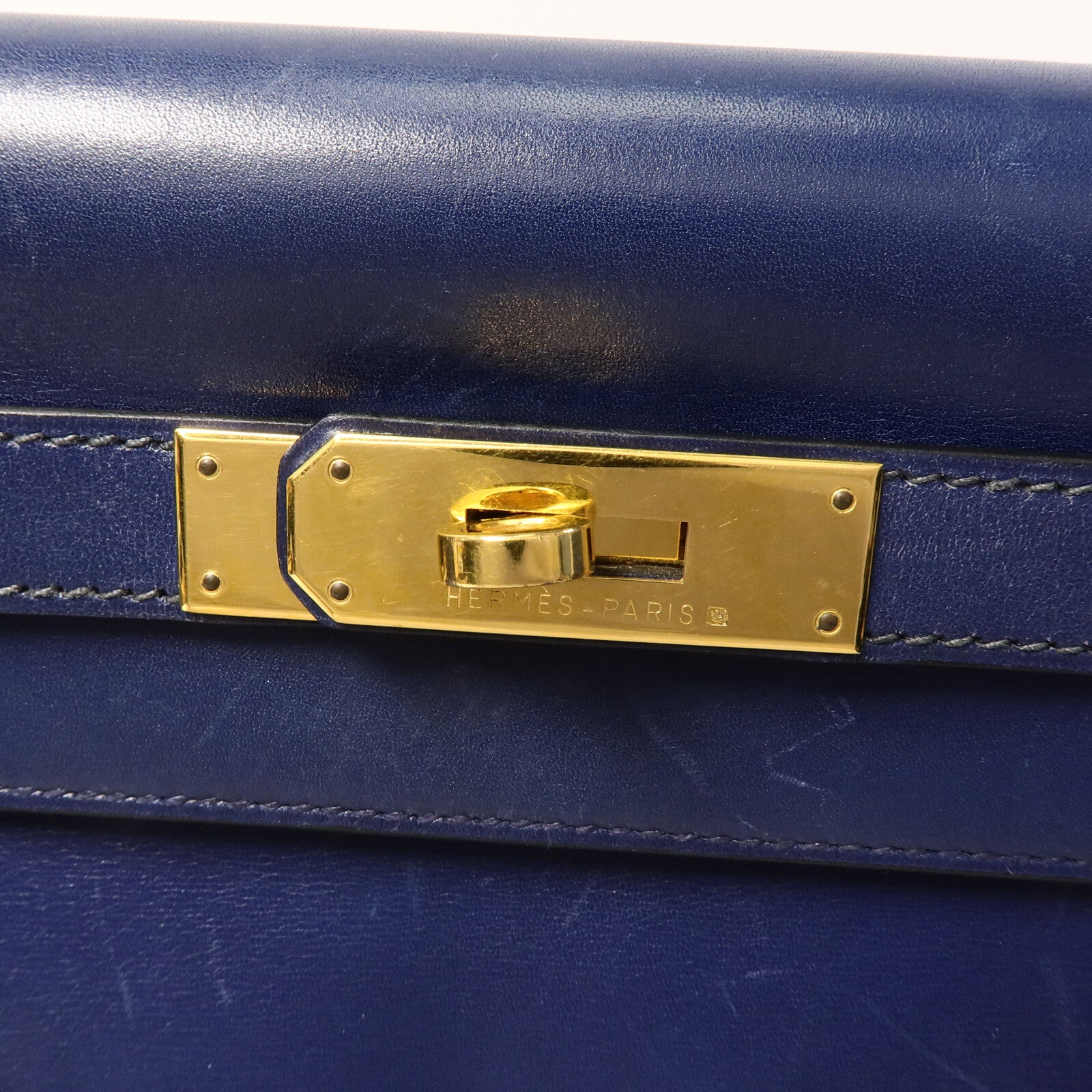 HERMES Box皮革Kelly 32手挽肩背兩用袋Blue